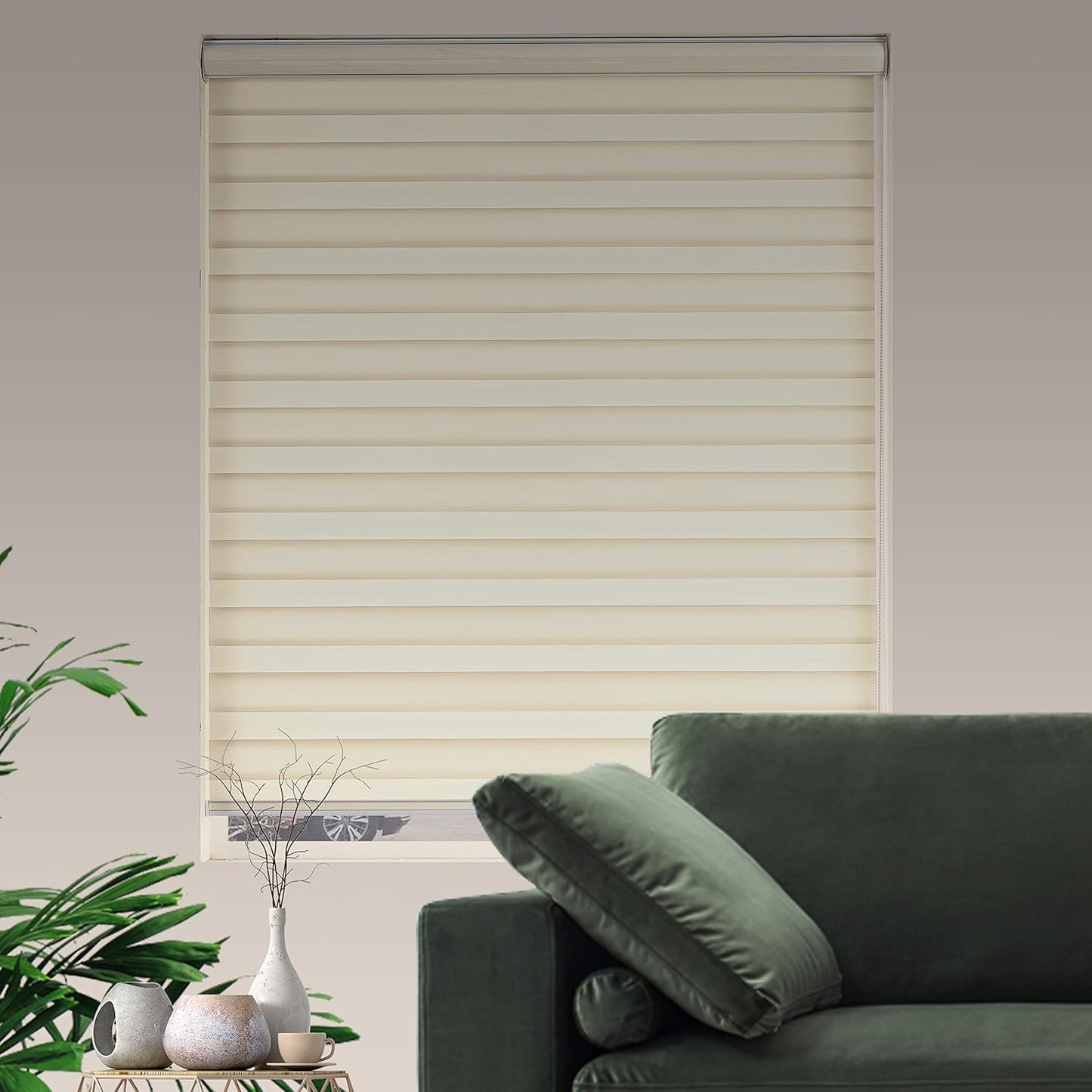 Custom Zebra Blinds for Windows Blinds for Indoor Windows Privacy Filter Light Zebra Shades Roller Blinds(10'' to 100'' Width)(Maximum Height 110'')(Custom Size Cream Color)
