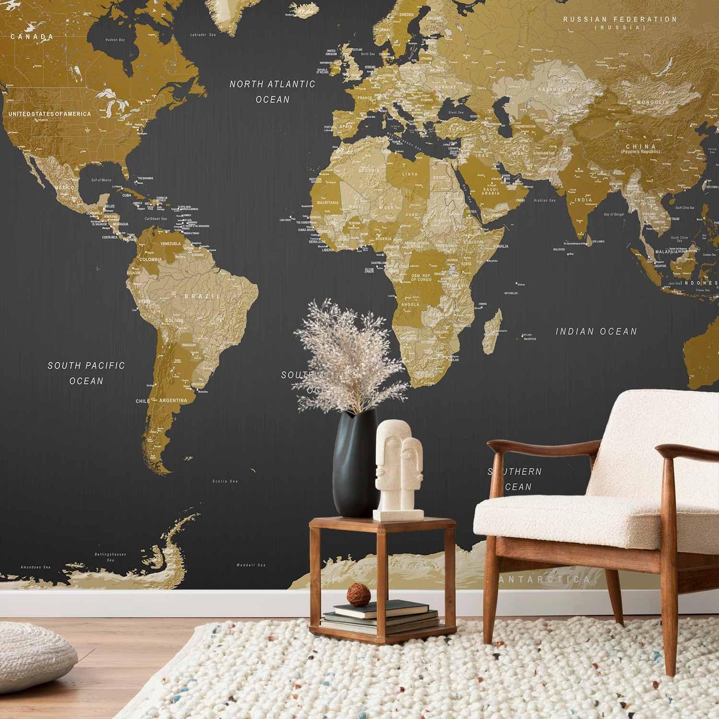 artgeist Premium Wall Mural World Map 177x124 in - XXL Non-Woven Wallpaper Fleece Wall Decor Photo Print Picture Image Design Home Map of The World k-A-0092-a-a