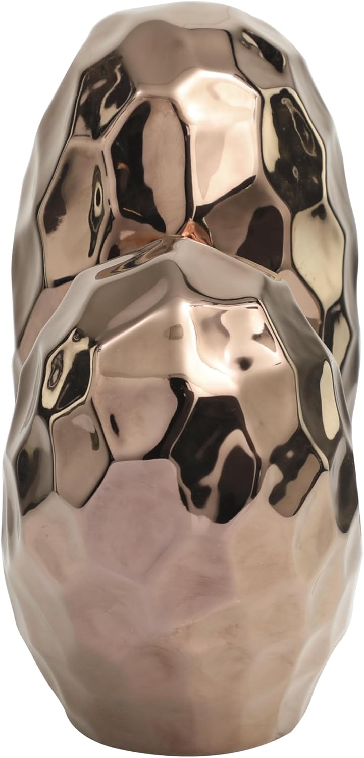 Deco 79 Ceramic Heart Decorative Sculpture Dimensional Angled Origami Inspired Home Decor Statue with Faceted Exterior, Accent Figurine 12" x 6" x 11", Rose Gold