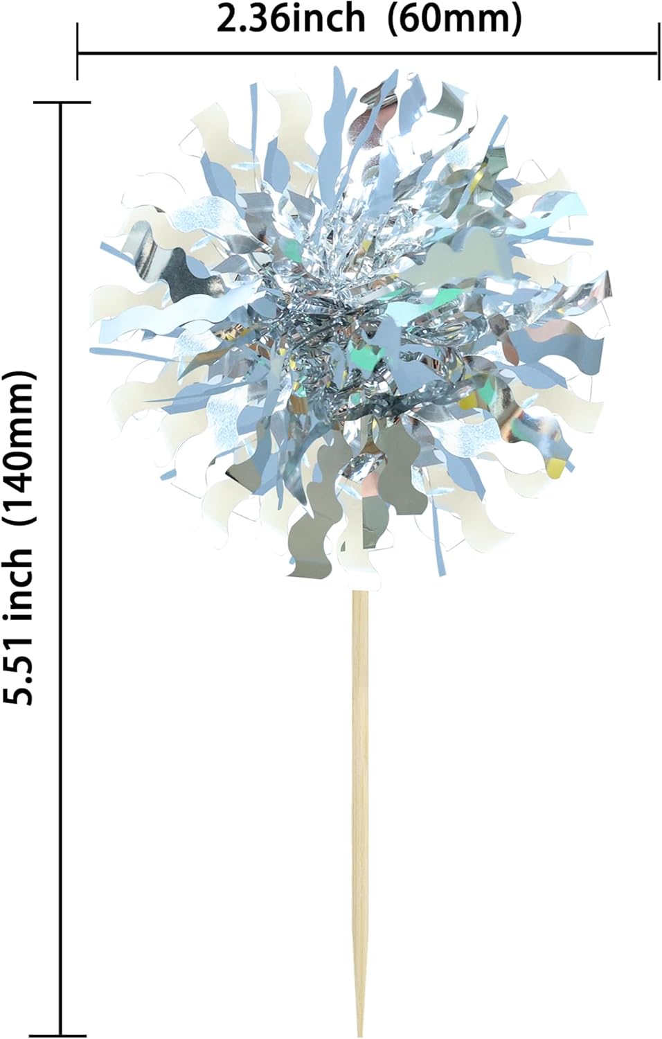 Ephlyn 30Pcs Foil Firework Cupcake Toppers Happy Birthday Cake Toppers Tinsel Flower Drink Stirrers Cocktail Food Fruit Toothpicks for Valentine's Day Party Decorations Silver