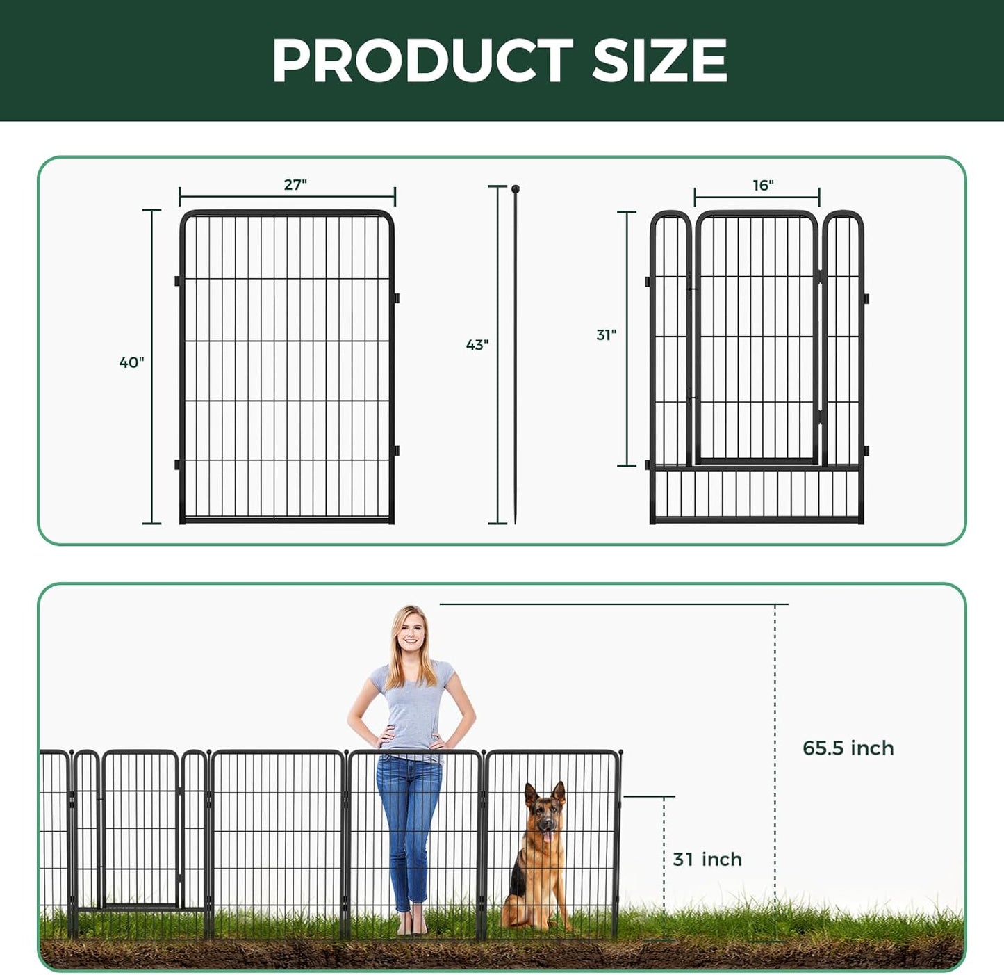 FXW Garden Fence 40in(H) x 36.0ft(L), 16 Panels Decorative Dog Fence Outdoor for The Yard – Heavy Duty Metal Animal Barrier for Dog and Rabbit, Easy Setup, Black