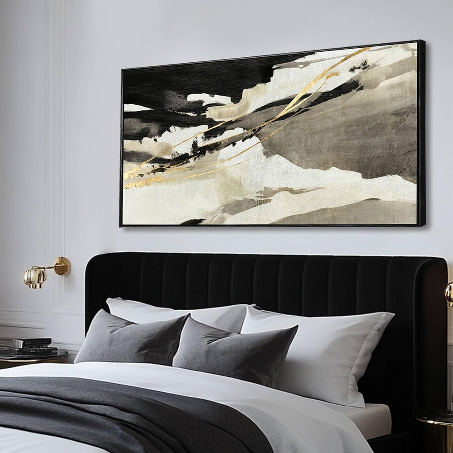 Gold Wall Decor Black Wall Art Abstract Wall Art for Living Room Framed Artwork for Office Modern Pictures for Wall 20”x40”