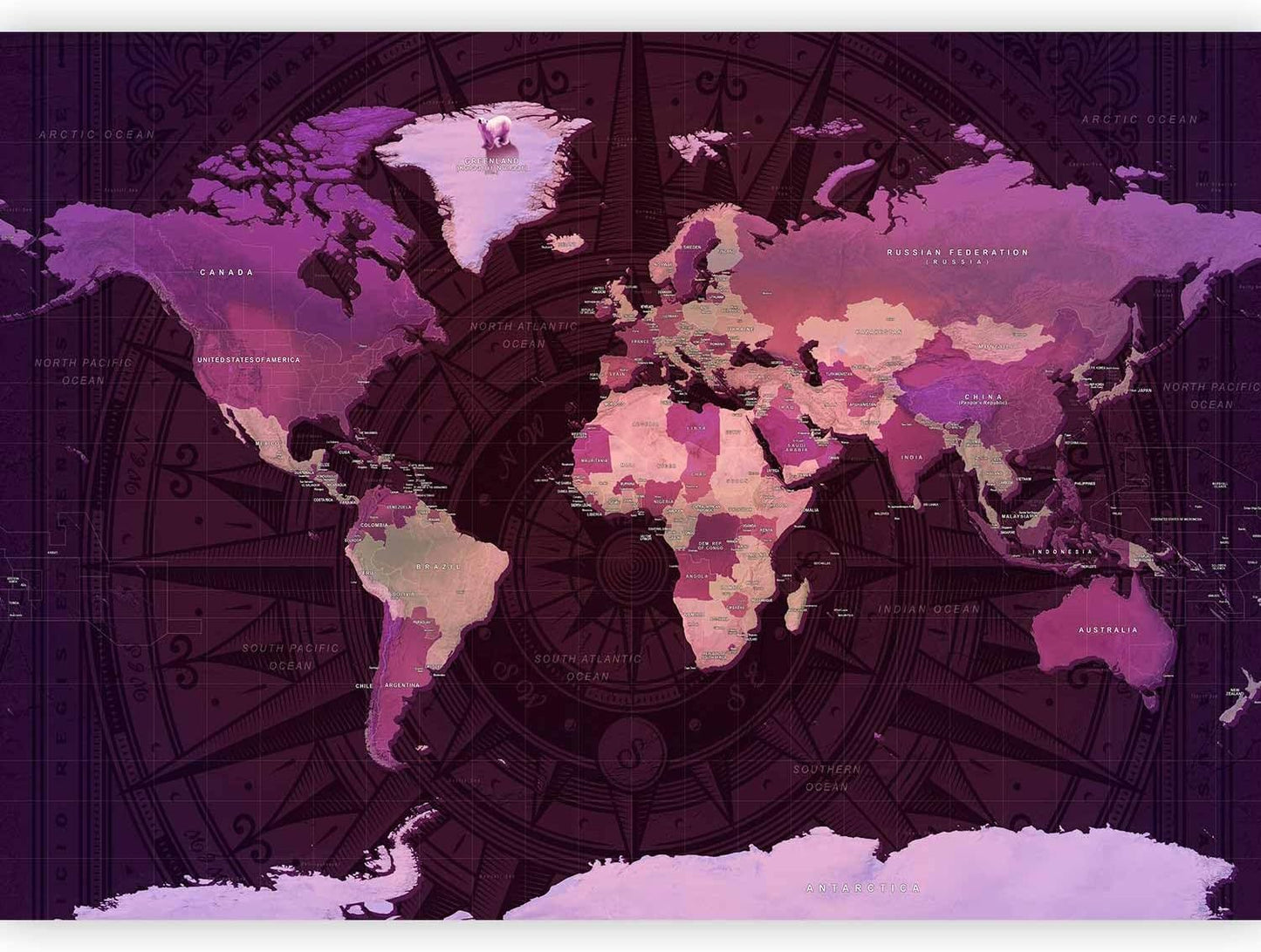 artgeist Wall Mural World Map 173x124 in - Peel and Stick Self-Adhesive Wallpaper Removable Large Sticker Foil Wall Decor Print Picture Image Design Map of The World k-A-0273-a-a