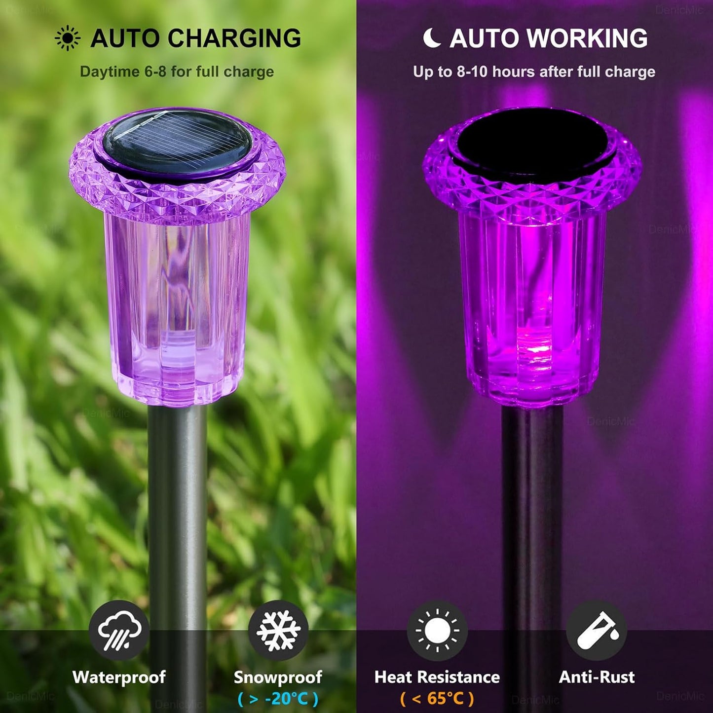 DenicMic Halloween Solar Lights Outdoor 10 Pack Purple LED Waterproof Yard Garden Patio Backyard Pathway Walkway Landscape Path Lawn Outside Halloween Decorations Outdoor