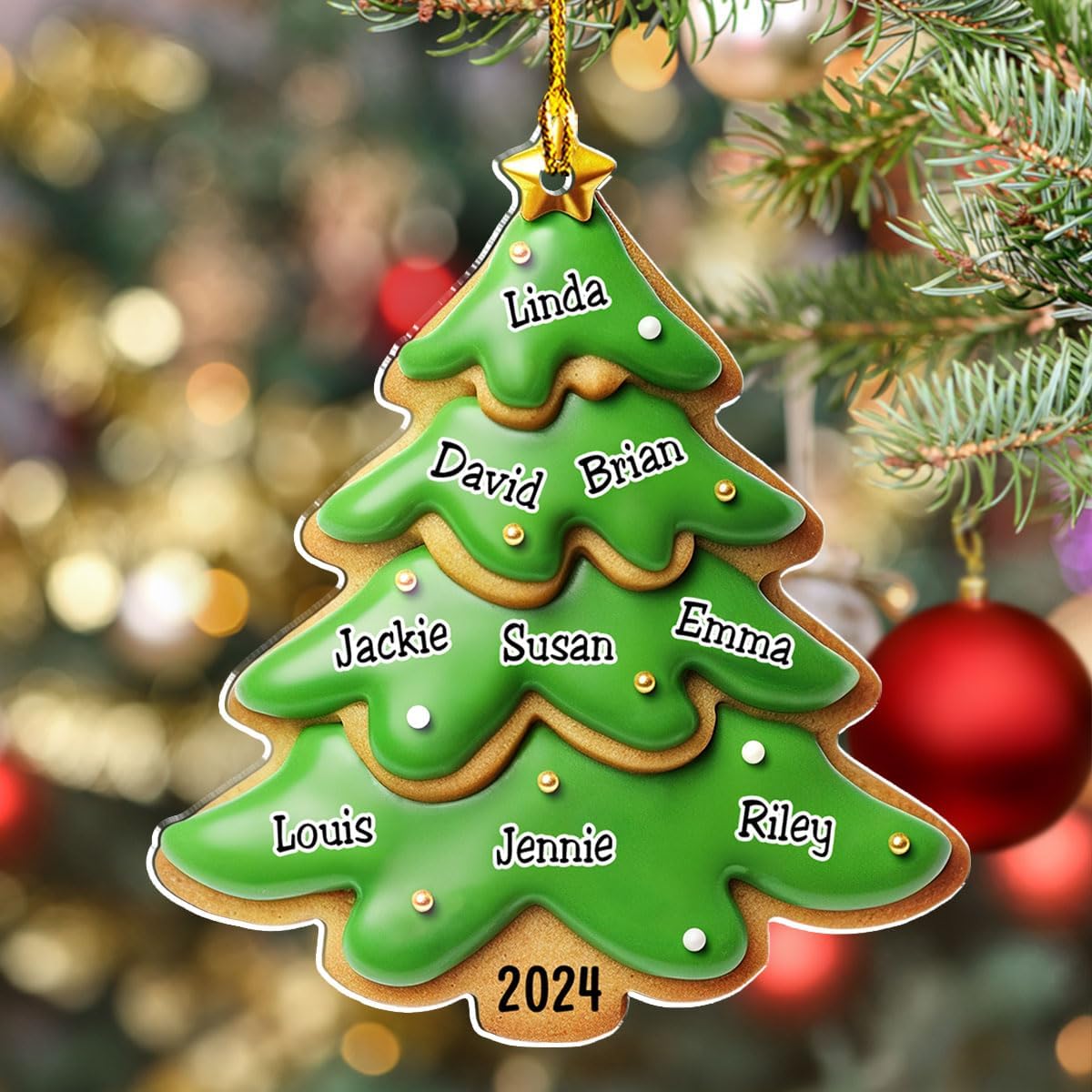 Family Gingerbread Name - Personalized Custom 3D Inflated Effect Acrylic Ornament Family Members and Pets Ornament Gifts for Family Tree Decoration (A05, 6 Names)