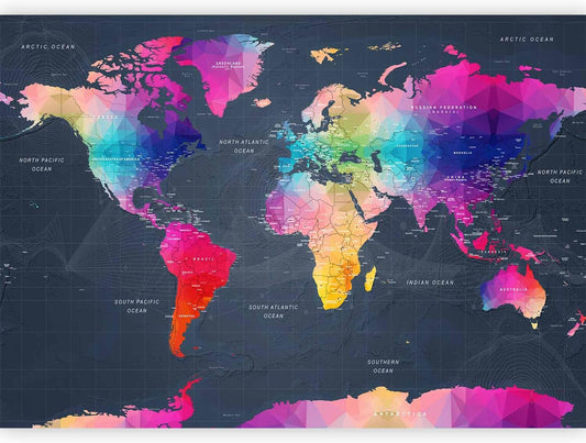 artgeist Premium Wall Mural World Map 98"x69" - XXL Non-Woven Wallpaper Fleece Wall Decor Photo Print Picture Image Design Home Map of The World k-A-0126-a-a