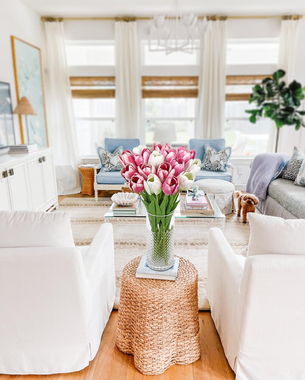 Artificial Tulips Flowers – 24" Long Stem Faux Tulips, 7PCS Real Touch Fake Red Tulip for Vase, Farmhouse, Kitchen, Spring & Wedding Home Decor