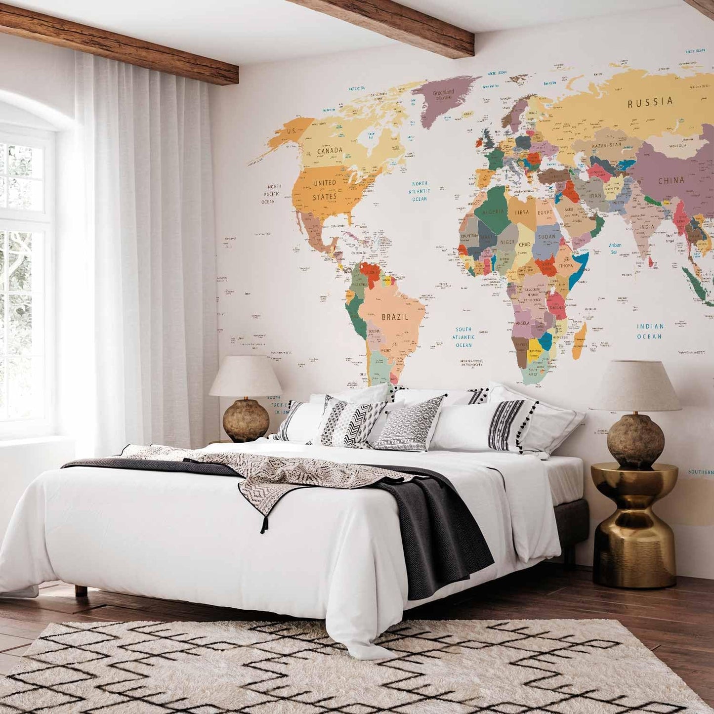 artgeist Premium Wall Mural World Map 98x69 in - XXL Non-Woven Wallpaper Fleece Wall Decor Photo Print Picture Image Design Home Map of The World k-B-0001-a-b