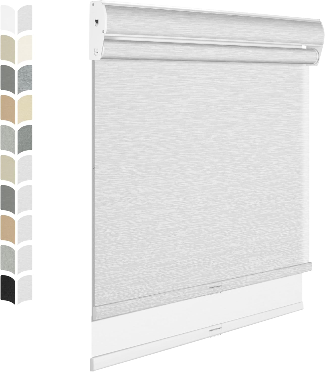 BERISSA Cordless Dual Roller Shades with Cassette Valance, Double Window Shades - Blackout and Light Filtering, Day and Night for Home Office Door. Striped Jacquard White. 34 W x 64" H