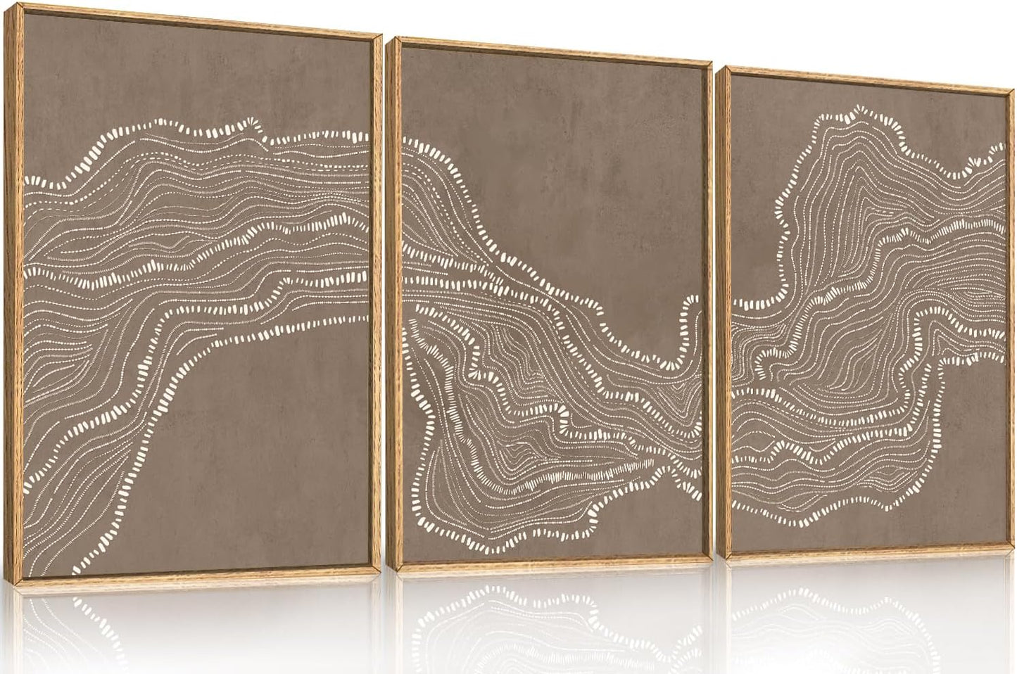 Geometric White Tan Wave Framed Canvas Wall Art Set, Abstract Line Art Painting, Modern Minimalism Wall Decor, Neutral Art Print for Living Room, Bedroom, Dining Room, Office - 16"x24"x3