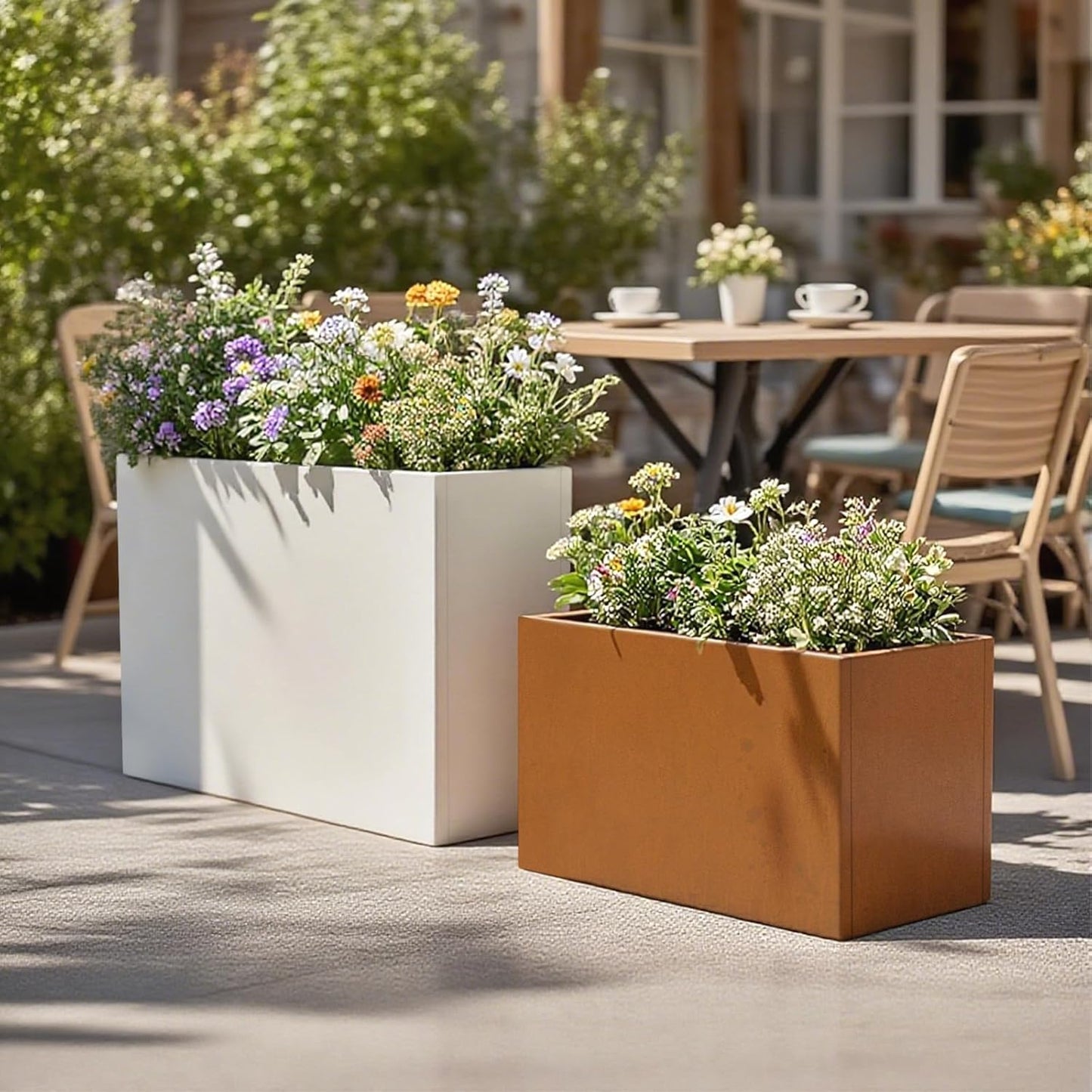 Corten Steel Corner Metal Planter Box Garden Steel Planter Pot for Patio Modern Farmhouse Rustic Design (L32 x W12 x D16, Rusted)