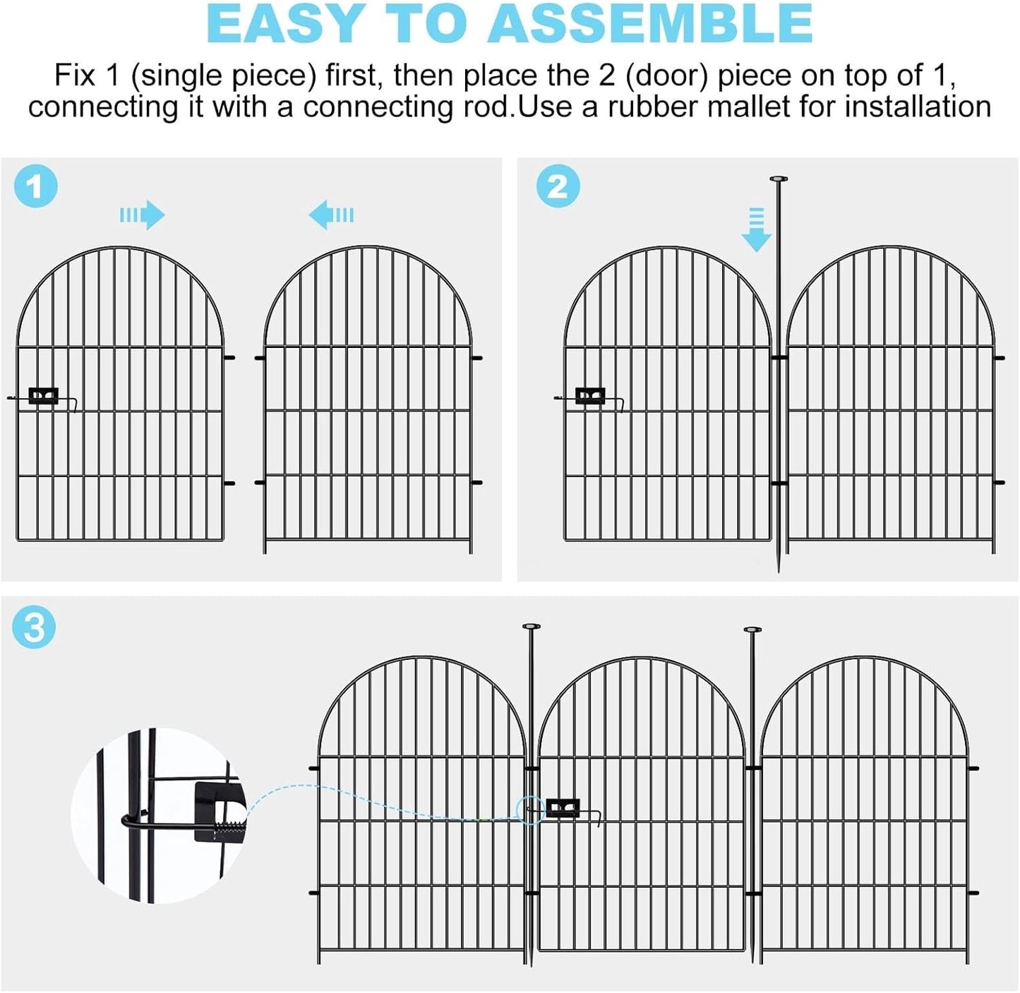 Garden Fence Border 36 in(H) x8.8 Ft(L), 4 Panels Dog Fence Outdoor for Yard, Tall Garden Animal Barrier Fence with Gate, Arched Rustproof Metal No Dig Fence, Flower Bed Fencing