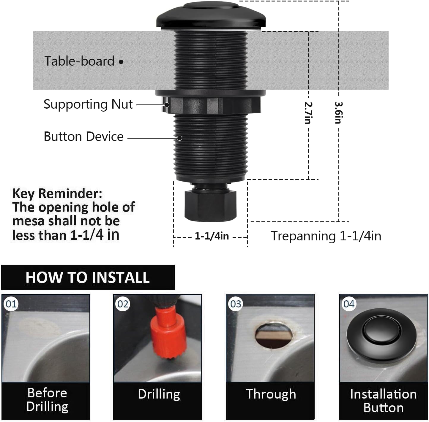 Garbage Disposal Air Switch Kit for SinkTop Waste Disposal with Stainless Steel Black Long Air Button by Briidea