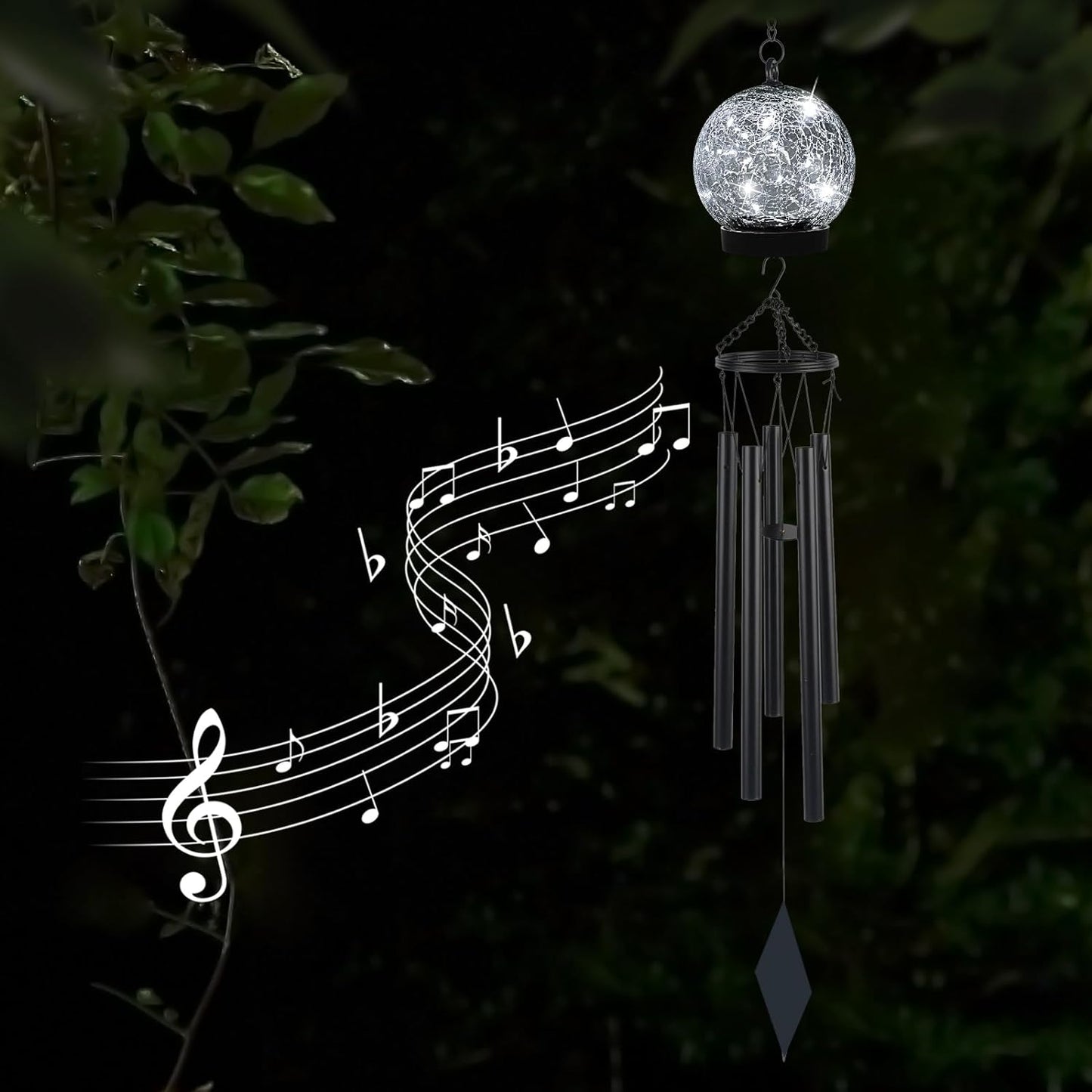 Garden Wind Chimes Outdoor, Solar Hanging Glass Ball Wind Chimes with 15 Cool White LEDs 42 Inch Large with Unique Memorial Sympathy Wind Chime Outside Garden Decor as a Gift for Patio, Porch, Balcony