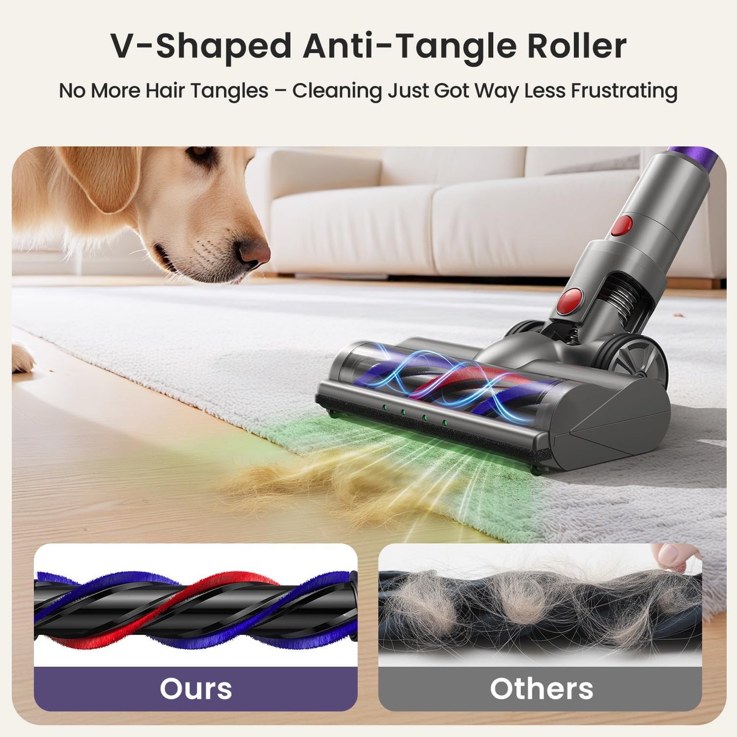 Xlife 550W Cordless Vacuum Cleaner 48KPa Powerful Suction, Long Runtime, Green Light Dust Detection, Adjustable Stick, Tangle-Free Brush for Pet Hair/Carpet/Hardwood Floors-P12