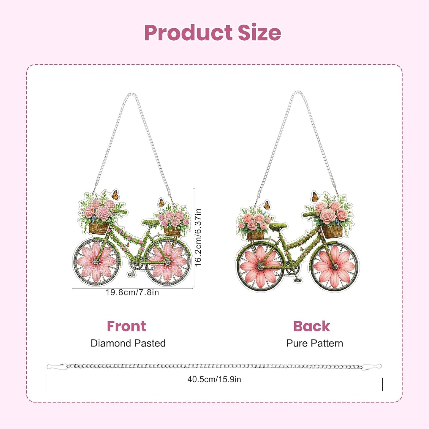 EOBROMD Diamond Hanging Art Kits for Adults, Bike Flower Suncatcher Diamond Art Painting, DIY Special Shaped Rhinestone Kits for Adults, Window Pendants Home Garden Wall Hanging Ornament