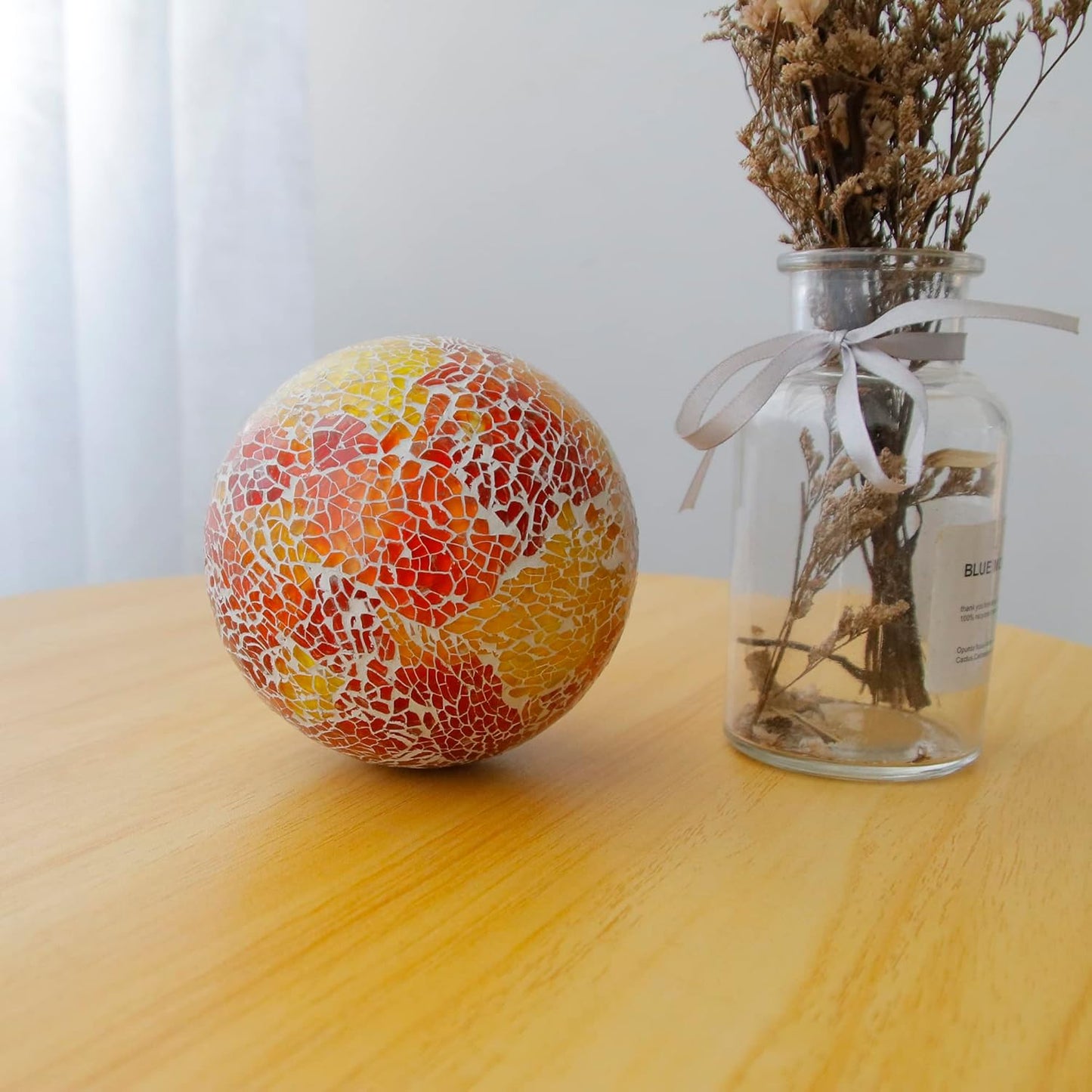 3pcs 4in Orange Mosaic Glass Sphere Balls for Decorative Bowls, Vases, Tables | Home, Office, Event Decor | Polished Finish