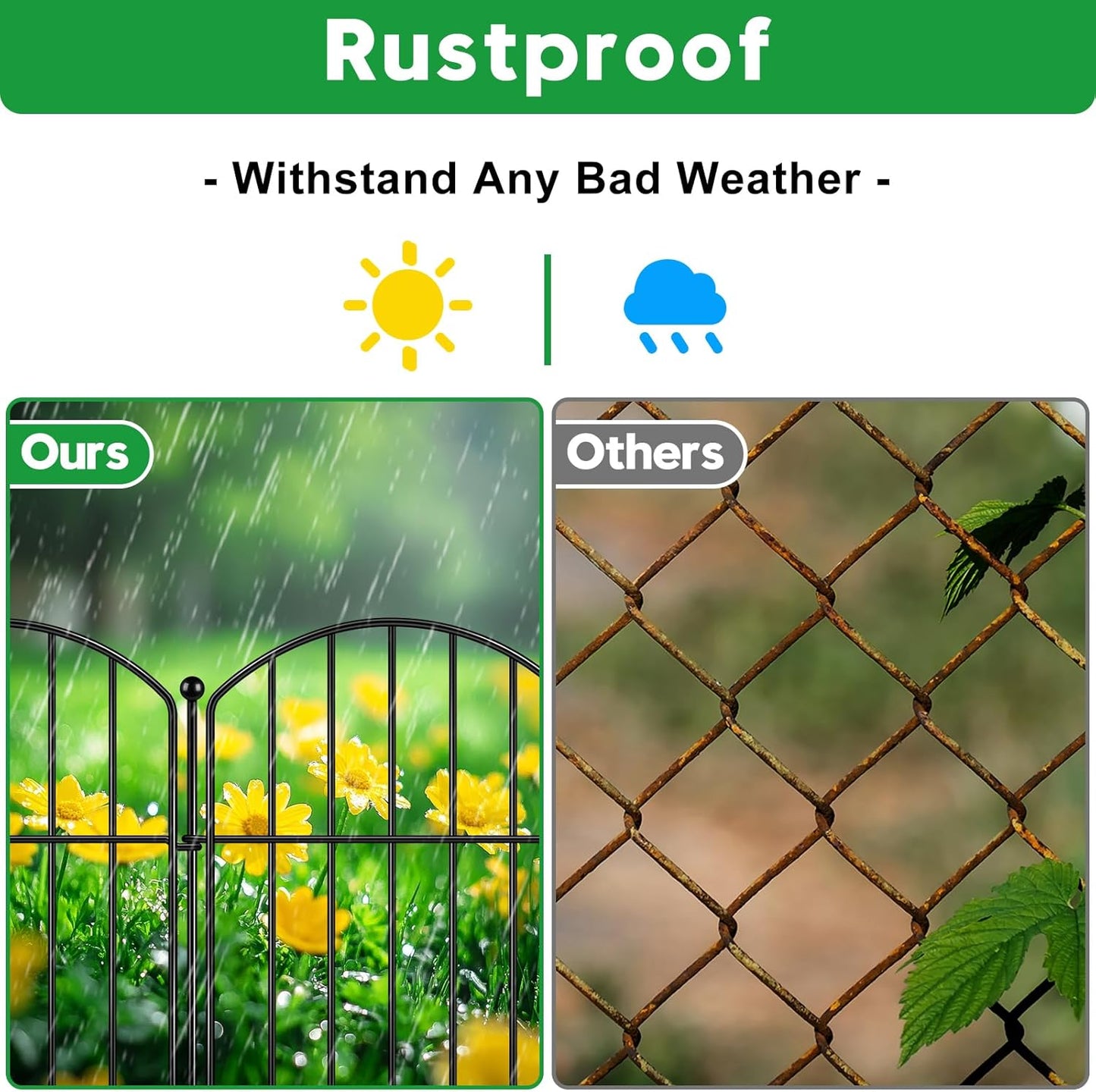 Decorative Garden Fence 17in (H) x25ft (L), Arched Rustproof Metal No Dig Fence for Dogs & Rabbit, Ornamental Animal Barrier for Flower Beds, Border Panels Fencing for Yard & Patio Outdoor Decor