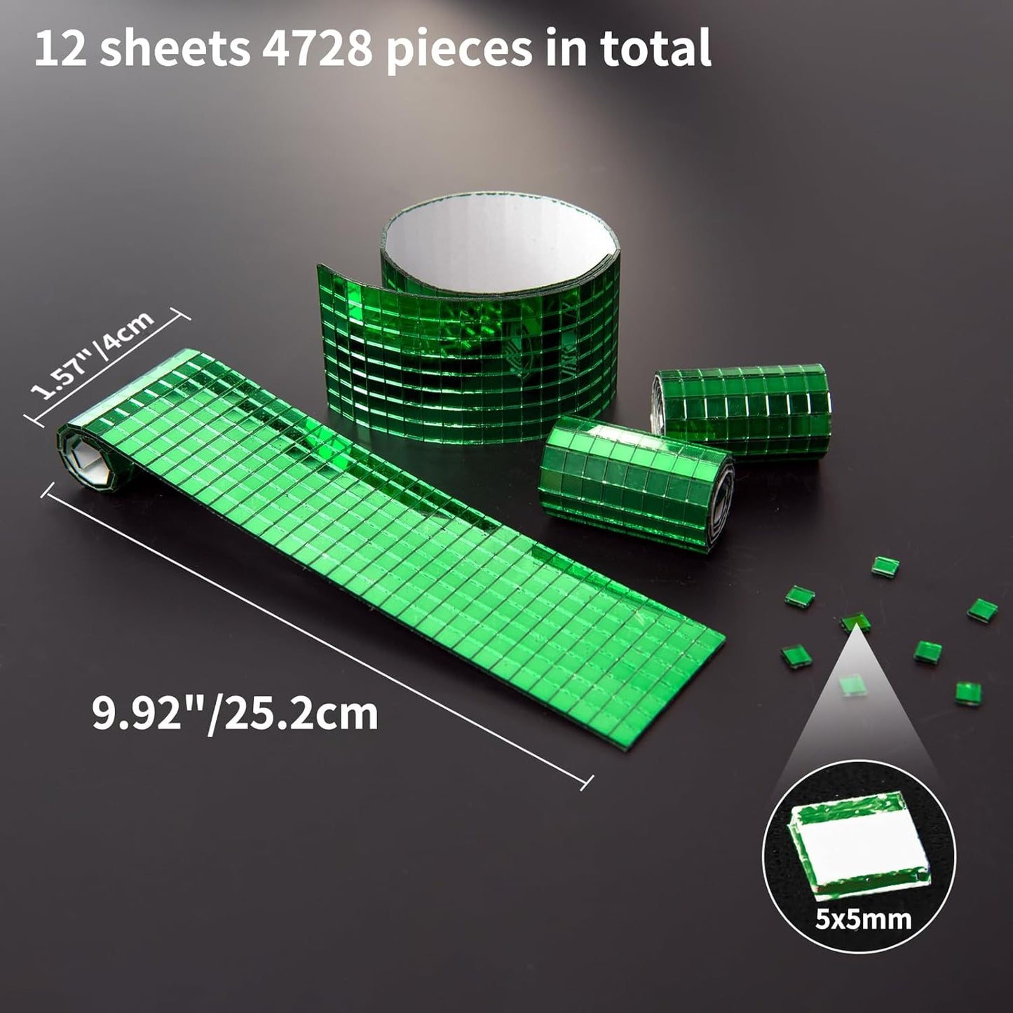 Art3dwallpanels 6 Pack Self Adhesive Glass Mirror Mosaic Disco Tiles Small Square Mirror Sticker for for DIY Disco Ball, Disco Cowboy Hat, Vase, Bottle, Interior Decoration, 2364 Pieces, Green