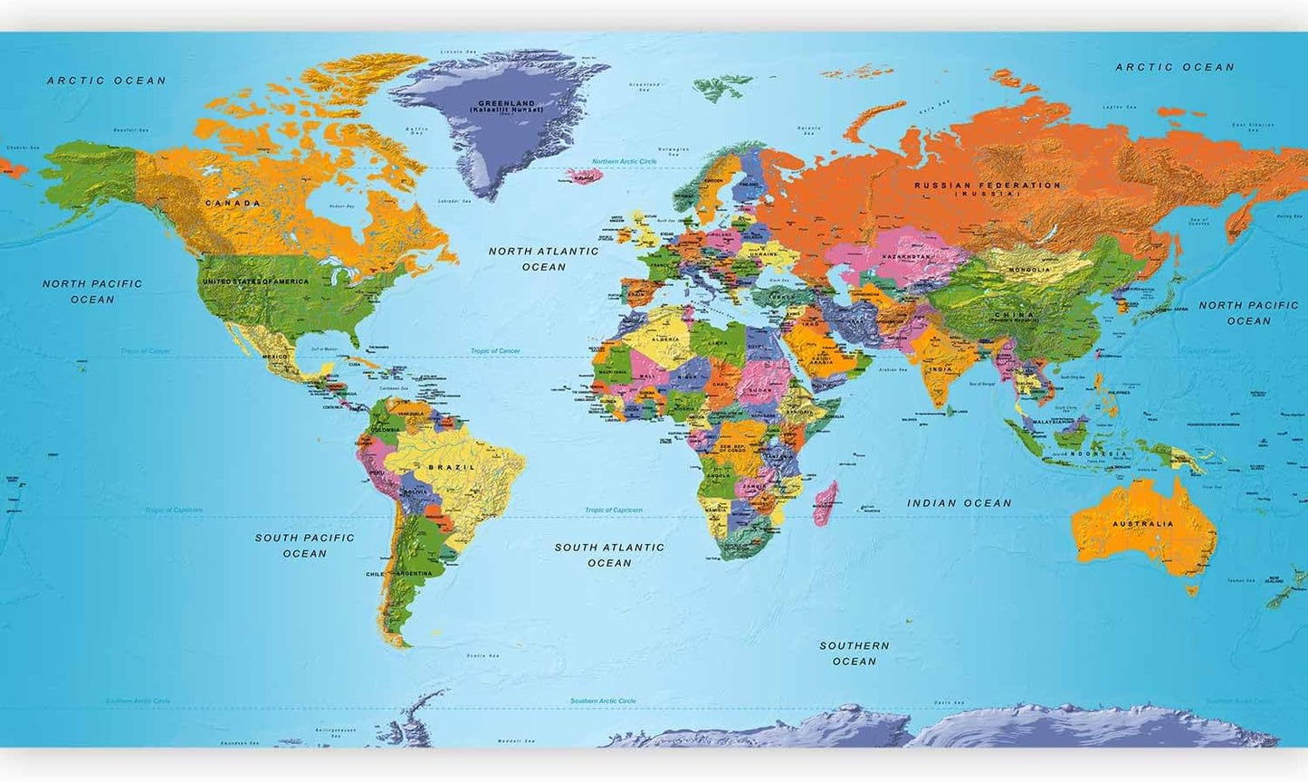 artgeist Wall Mural World Map 193x110 in - XXL Peel and Stick Self-Adhesive Foil Wall Mural Removable Sticker Premium Print Picture Image Design Home Decork-A-0095-x-a