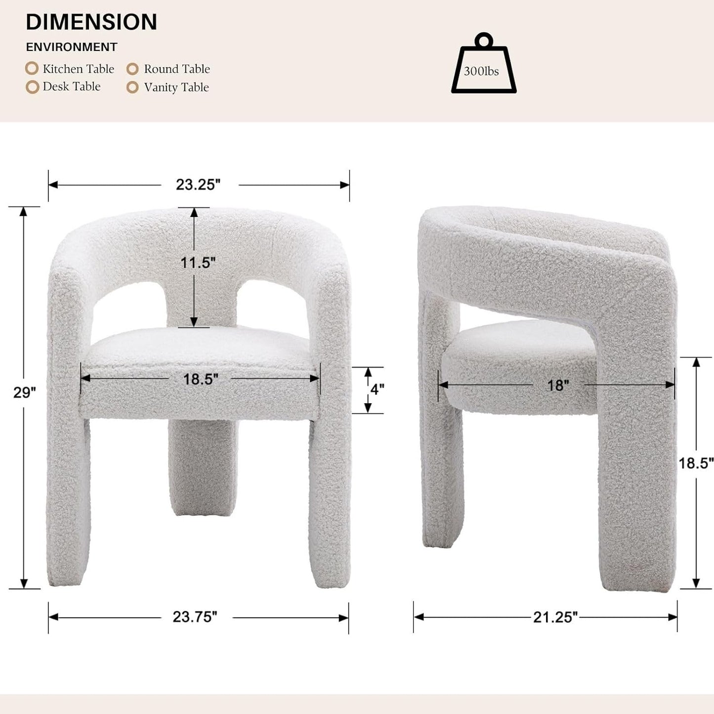 White Boucle Dining Chairs Set of 4, Modern Barrel Dining Room Chairs Upholstered Faux Fur Accent Chair with Arms and Round Back for Living Room Kitchen Armchair No Assembly Needed