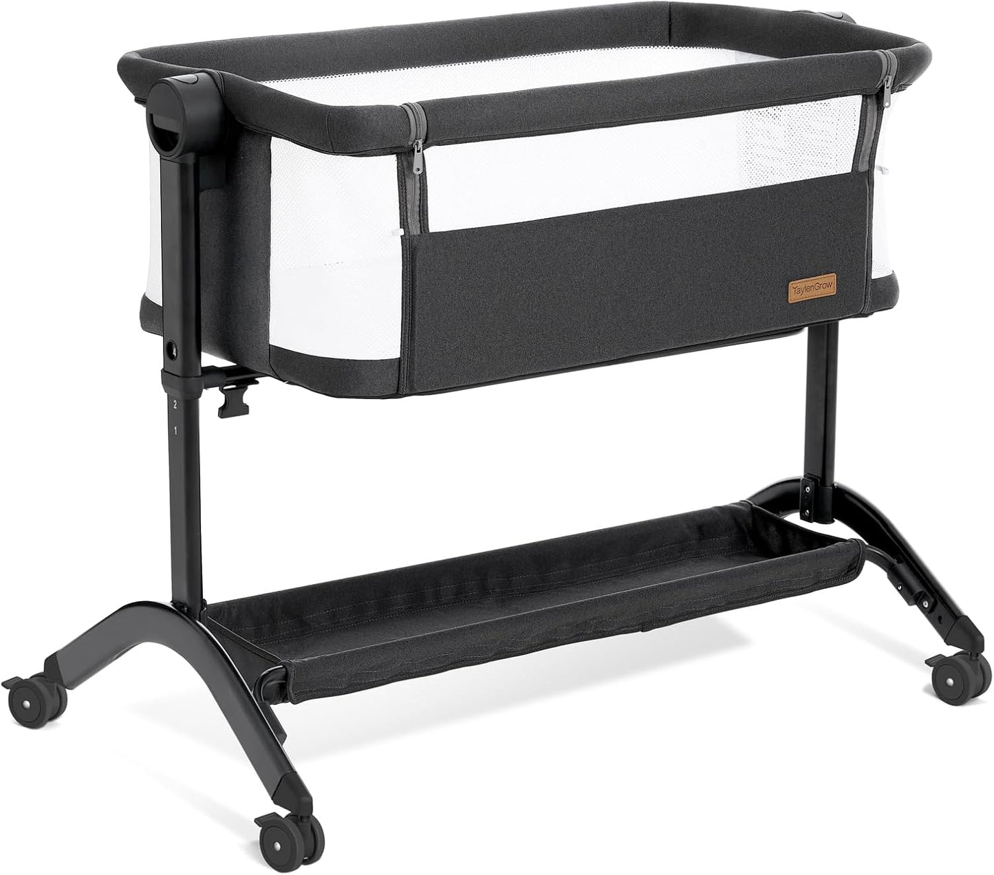 Bassinet Bedside Sleeper - All-Mesh Design, Portable Bedside Bassinet for Baby with Washable Mattress, 5 Adjustable Heights (Black)