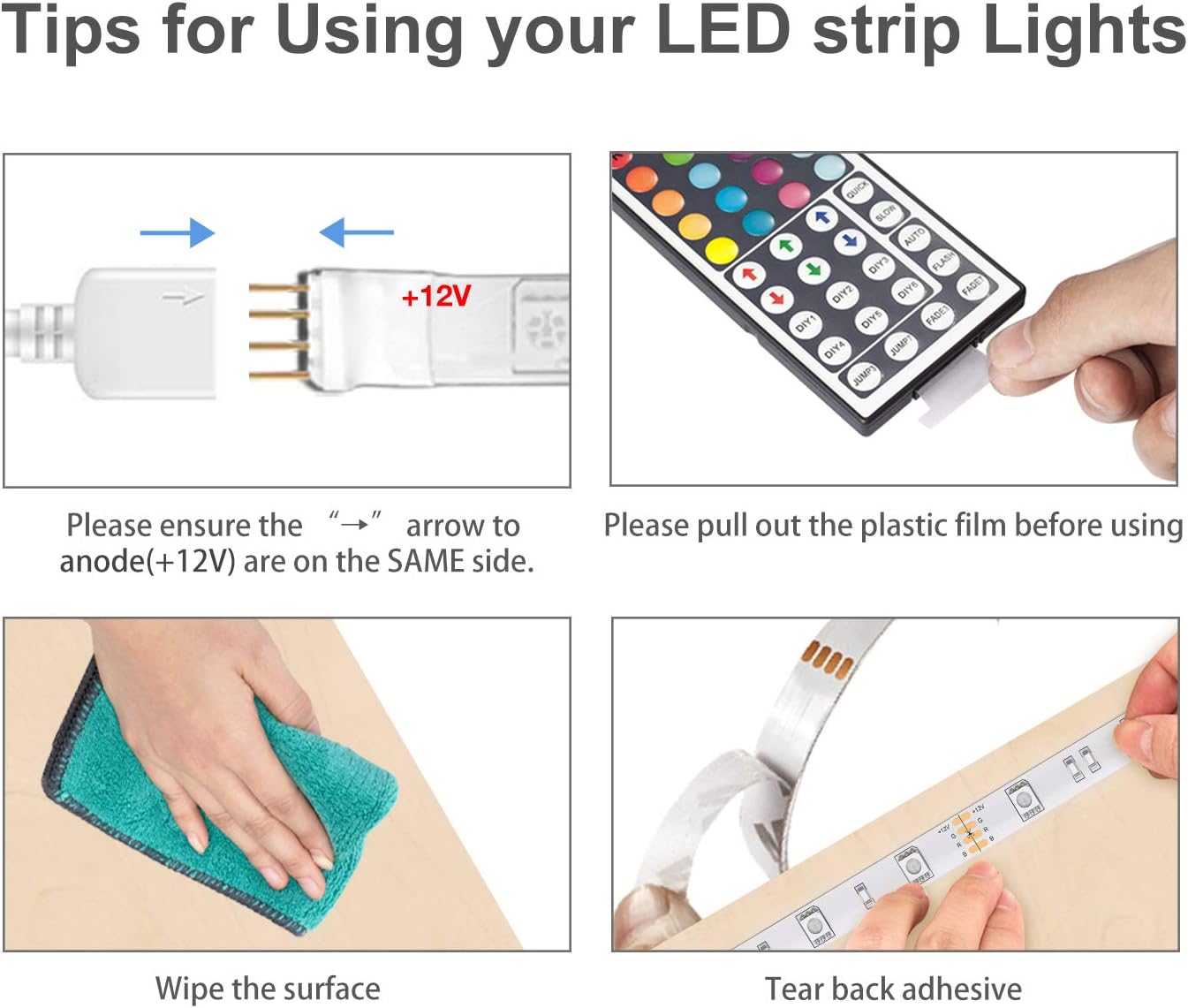 DAYBETTER Led Strip Lights 32.8 ft RGB Color Changing Lights Strip for Bedroom, Desk, Home Decoration, with Remote and Power Supply