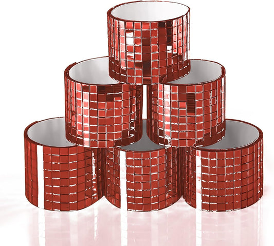 Art3dwallpanels 6 Pack Self Adhesive Glass Mirror Mosaic Disco Tiles Small Square Mirror Sticker for for DIY Disco Ball, Disco Cowboy Hat, Vase, Bottle, Interior Decoration, 2364 Pieces, Red