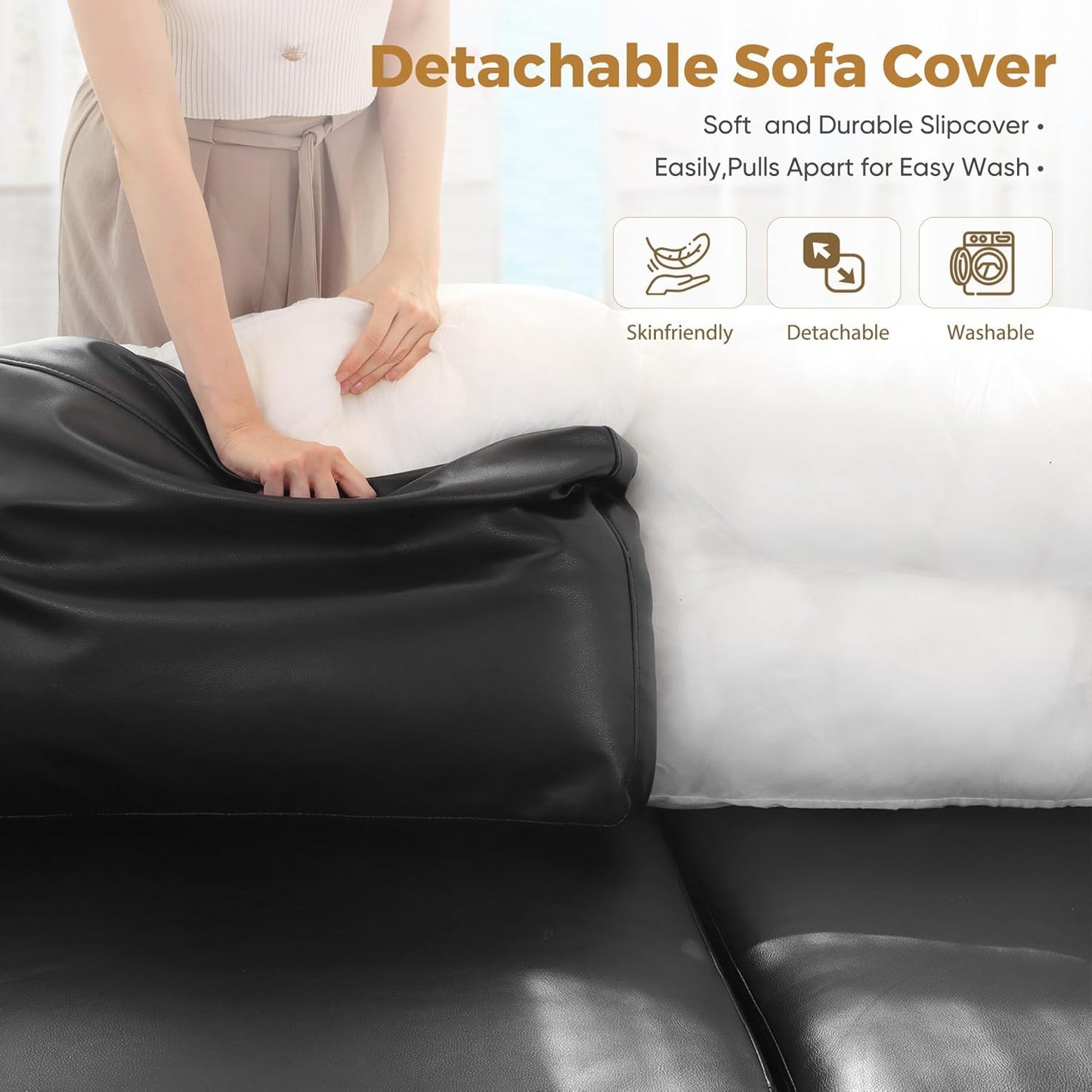 ABCASA Oversized 145.5" Faux Leather Modular Sectional Sofa, Modern Large 10 Seater U Shaped Couch with Storage Seat with Reversible Chaise Deep Seat for Living Room DIY Combination - Black