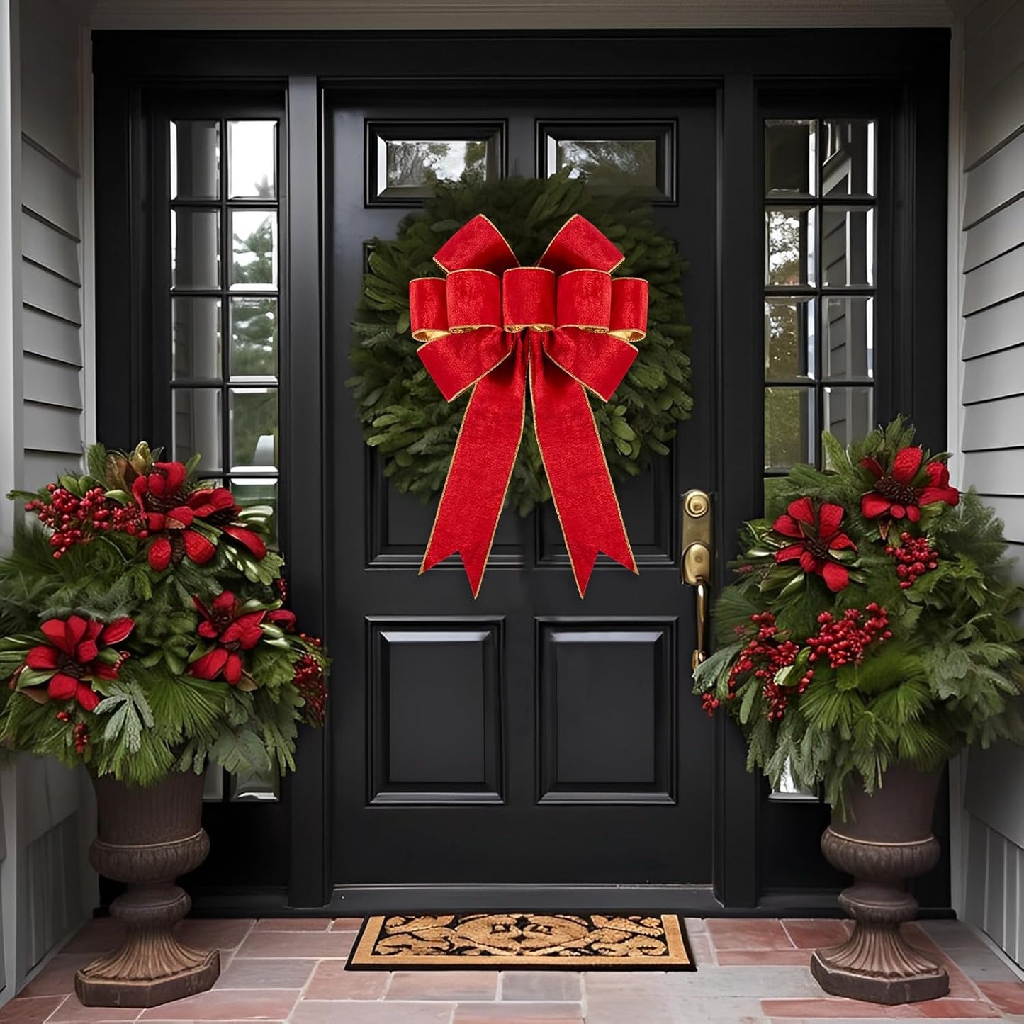 1Pack Large Christmas Bows Velvet Red Bows Holiday Red Christmas Bows Decorations for Wreath Velvet Bows Decor for Christmas Tree Topper, Front Door, Outdoor(24 * 16 inch)