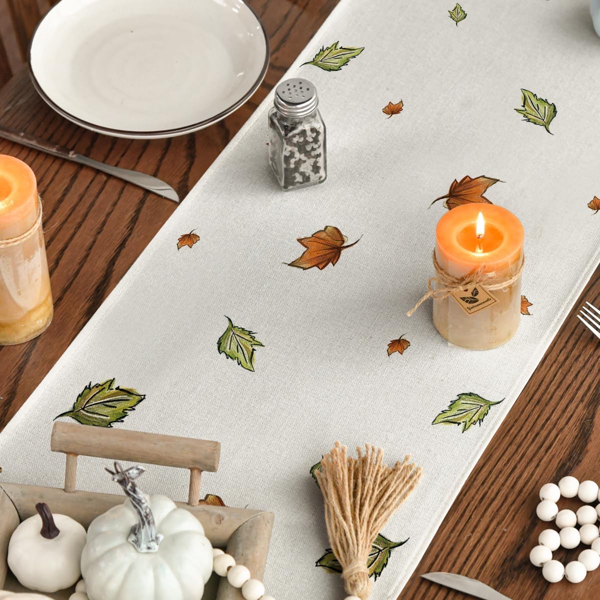 Artoid Mode Pumpkins Bowknot Maple Leaf 210 GSM Fall Table Runner, Seasonal Autumn Kitchen Dining Table Decoration for Home Party Decor 13x108 Inch