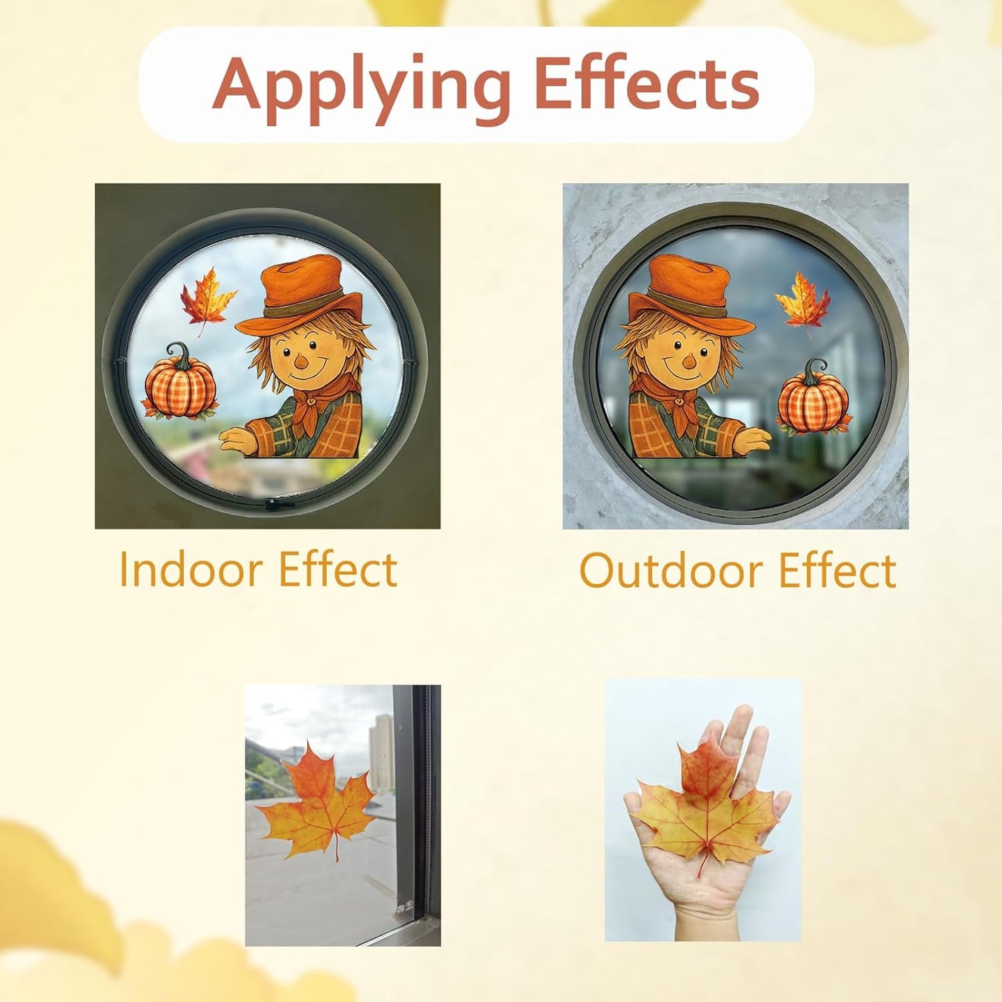 DC-BEAUTIFUL 153 Pcs Fall Window Clings, 12 Sheets Double Sided Autumn Pumpkin Scarecrow Maple Leaf Glass Stickers, Reusable Static Thanksgiving Window Decals Party Decors for Home Office School Shop