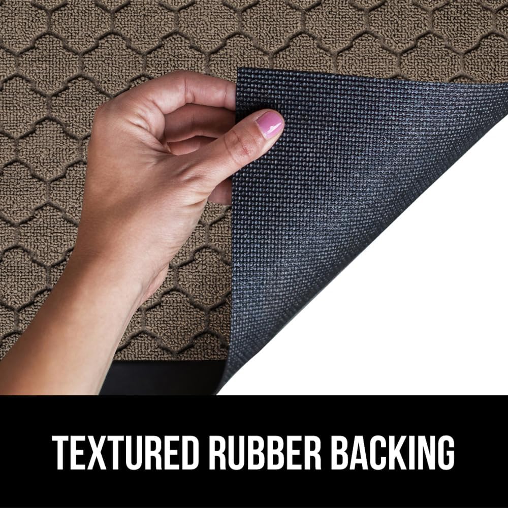 GORILLA GRIP 100% Waterproof All-Season WeatherMax Doormat, 60x24, US Designed Natural Rubber, Stain and Fade Resistant, Low Profile Indoor Outdoor Door Mats, Easy Clean Patio Mat, Latte Quatrefoil