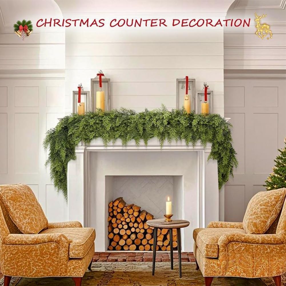 6 Ft Artificial Cedar Garlands – Real Touch Winter Greenery, Realistic Artificial Cedar Tree Christmas Pine Garland Decorations for Table Mantle Wall Indoor Fireplace Holiday Party (4ft, 2)