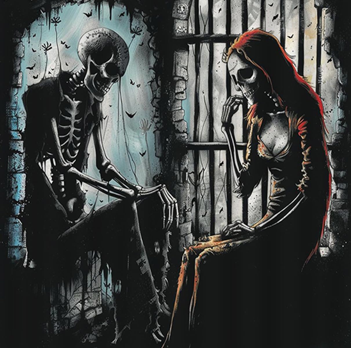 NEWSUYAA Halloween Decorations Shower Curtain Set with Non-Slip Rugs and Bath Mats,Black Skull Skeleton Bathtub Curtains with 12 Hooks,All Saints'Day (Nov 1st) Bathroom Decor