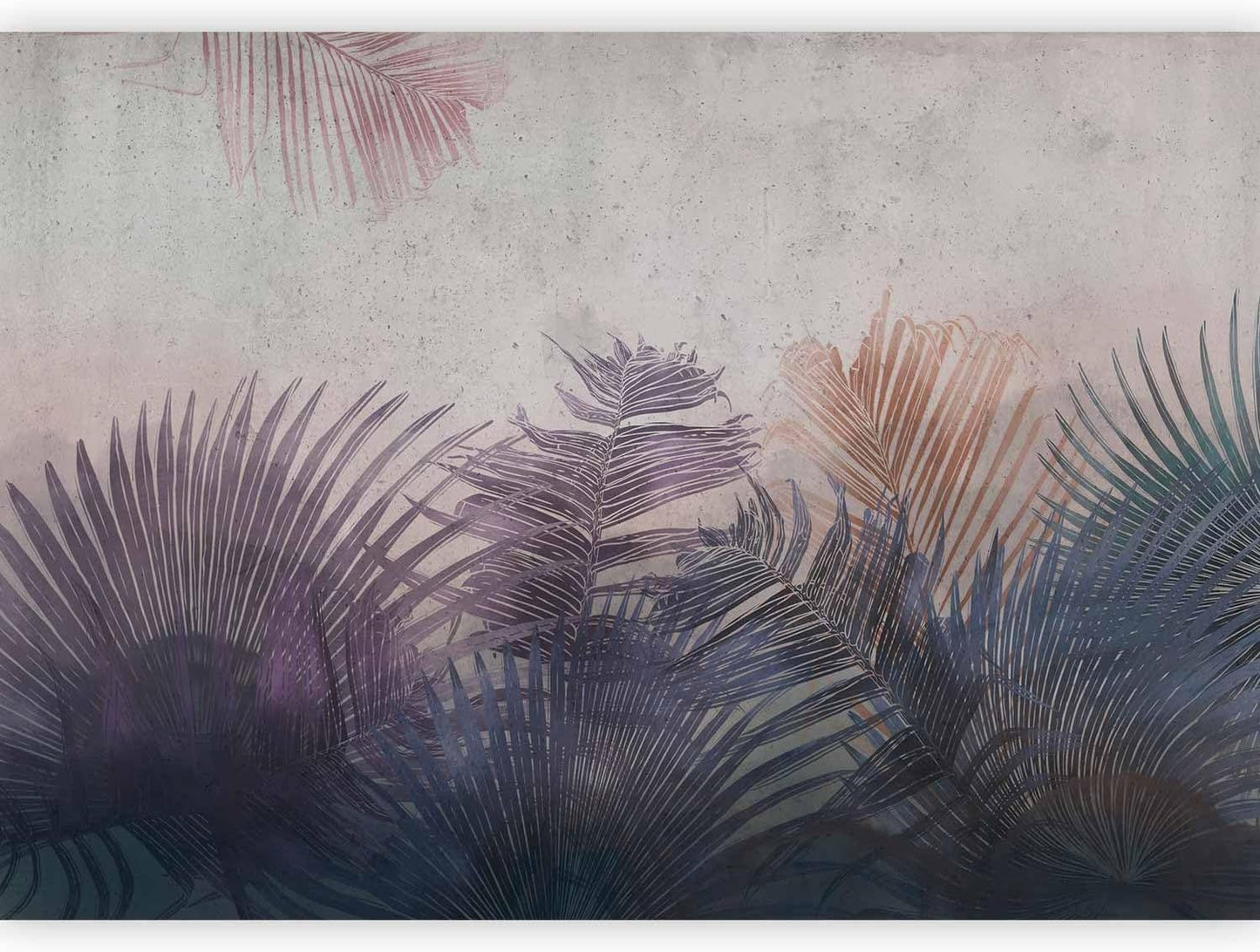 artgeist Wall Mural Jungle 193x138 in - XXL Peel and Stick Self-Adhesive Wallpaper Removable Large Sticker Foil Wall Decor Print Picture Image Design Leaves Botanical Nature Purple Grey b-A-0827-a-a