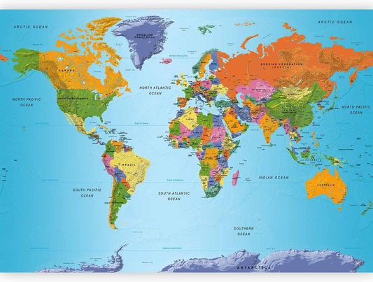 artgeist Premium Wall Mural World Map 197x138 in - Non-Woven Wallpaper Fleece Wall Decor Photo Print Picture Image Design Home Map of The World k-A-0095-a-a