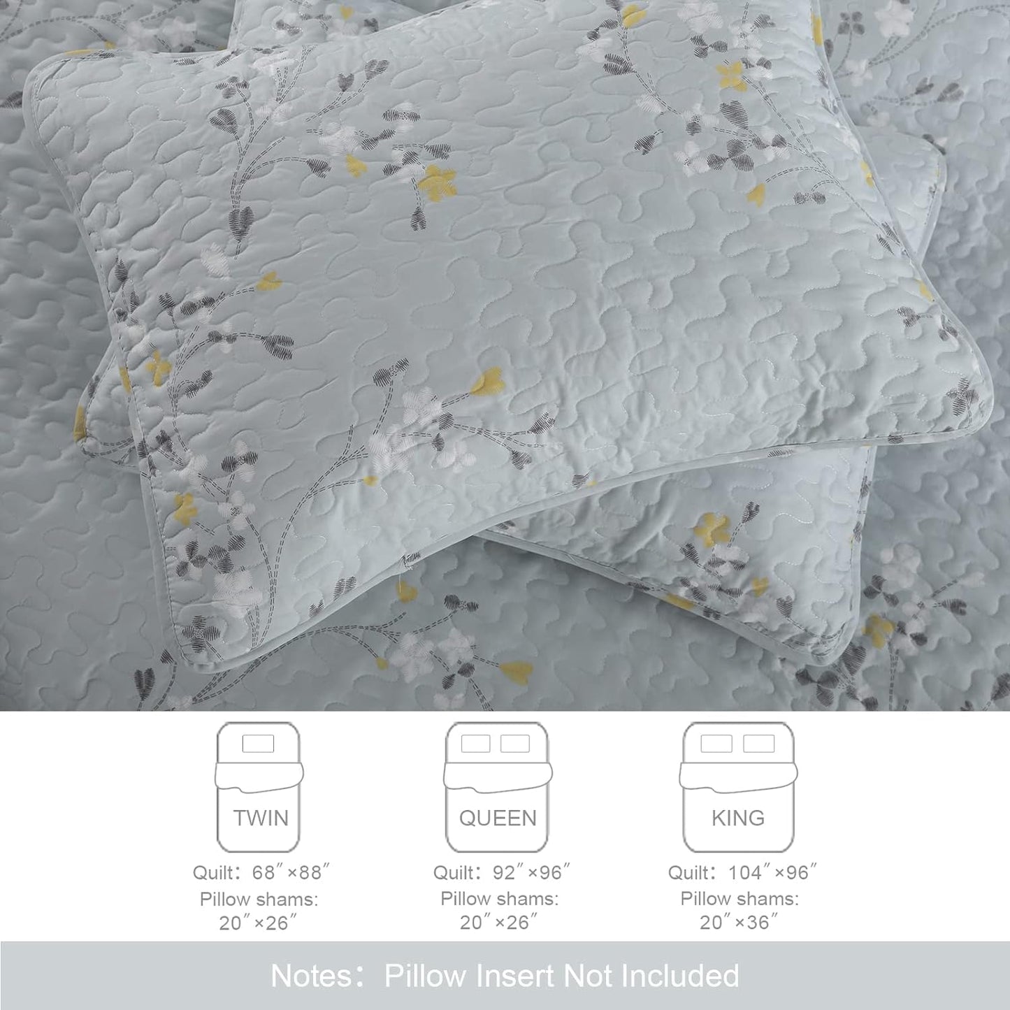 Exclusivo Mezcla Reversible Boho Quilt Set King Size, 3 Pieces Flowers Light Blue All Season Bedspreads, Ultra Soft Floral Coverlet Bedding Set with Printed Pattern (1 Quilt, 2 Pillow Shams)