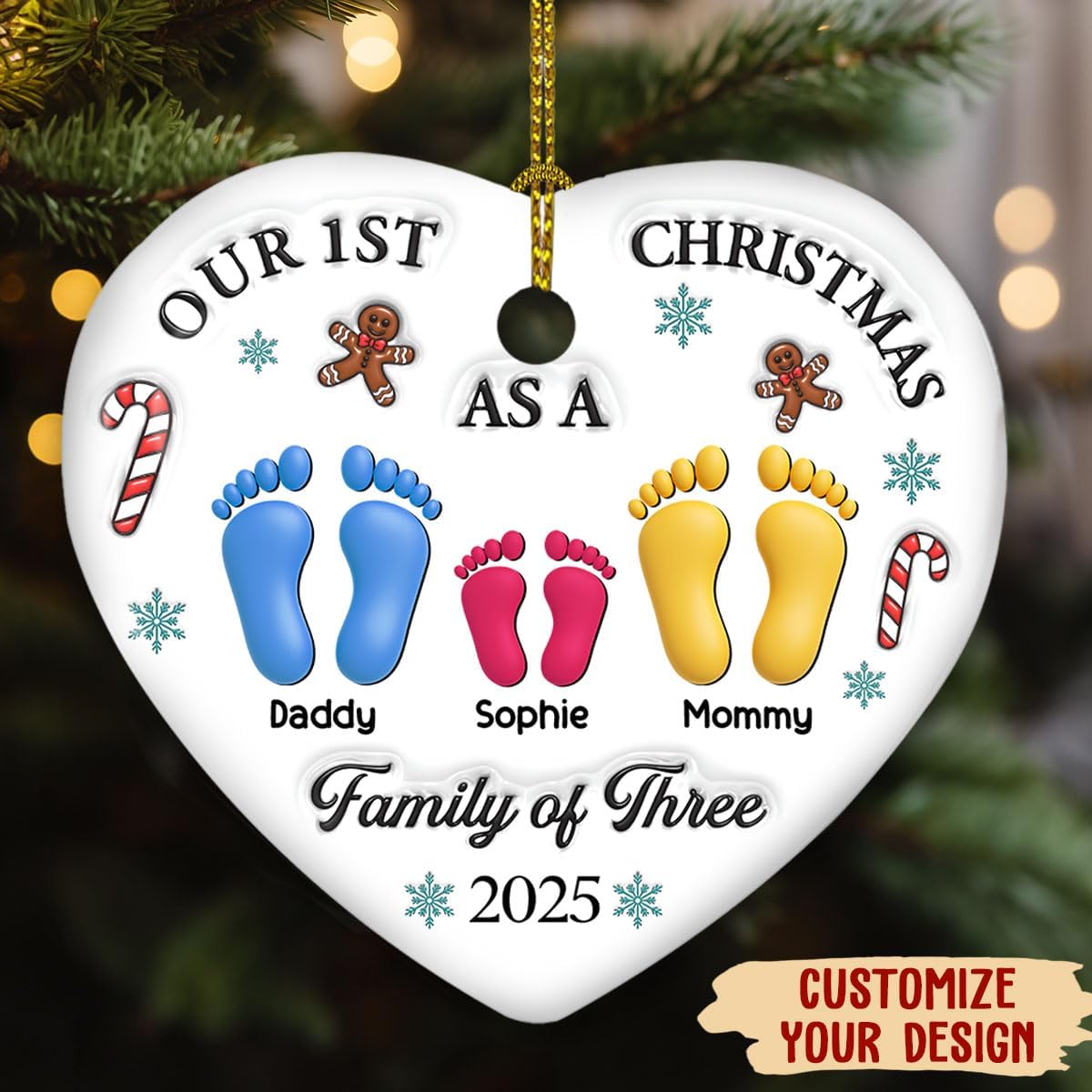 Custom Heart Ceramic Ornament – Our First Christmas Personalized Gift for Newlyweds or Newly Married Woman, Ideal Christmas Keepsake