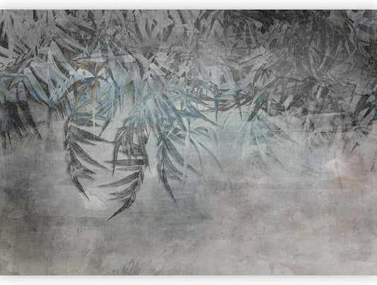 artgeist Wall Mural Leaves 154x110 in - XXL Peel and Stick Self-Adhesive Wallpaper Removable Large Sticker Foil Wall Decor Print Picture Image Design Palm Leaves Concrete Nature Grey b-C-10103-a-a