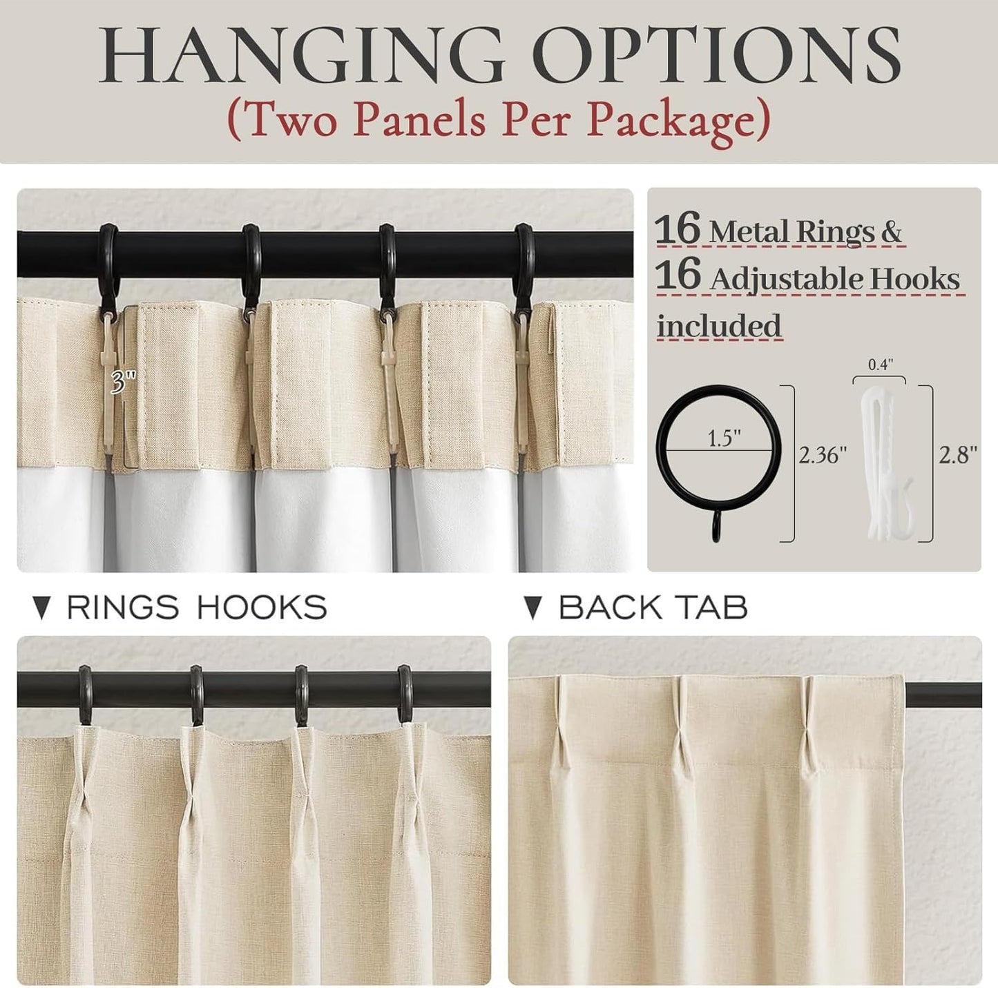 Curtains & Drapes for Living Room Cream Black Out Curtains for Bedroom Windows Linen 84 Elegant Decorative Extreme Blackout Burg With Hooks Pinch Pleated Back Tab Treatments Thermal Insulated 2Panels