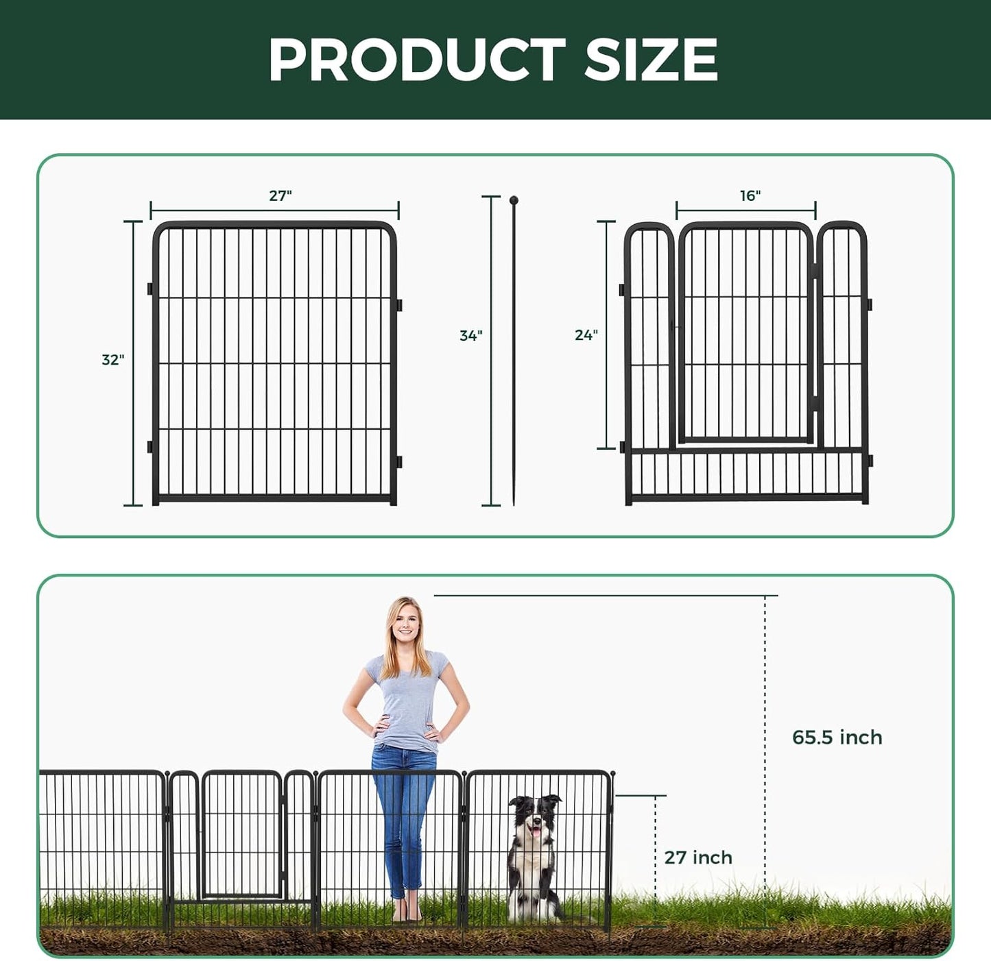 FXW Garden Fence 32in(H) x 9.0ft(L), 4 Panels Decorative Dog Fence Outdoor for The Yard – Heavy Duty Metal Animal Barrier for Dog and Rabbit, Easy Setup, Black