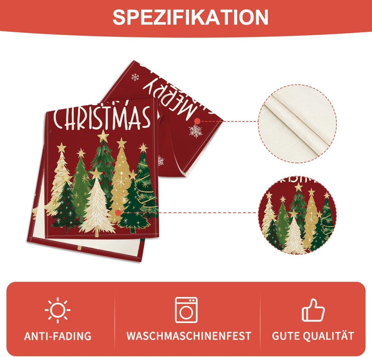 Artoid Mode Xmas Trees Snowflakes Red 210 GSM Merry Christmas Table Runner, Winter Kitchen Dining Table Decoration for Home Party Decor 13x120 Inch