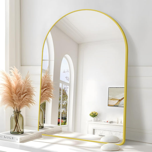 Arched Bathroom Mirror, 24"x36" Gold Arched Mirror for Bathroom, Wall Mounted Mirror, Gold Vanity Wall Mirror w/Metal Frame for Bedroom, Entryway, Living Room, Vertically Hanging