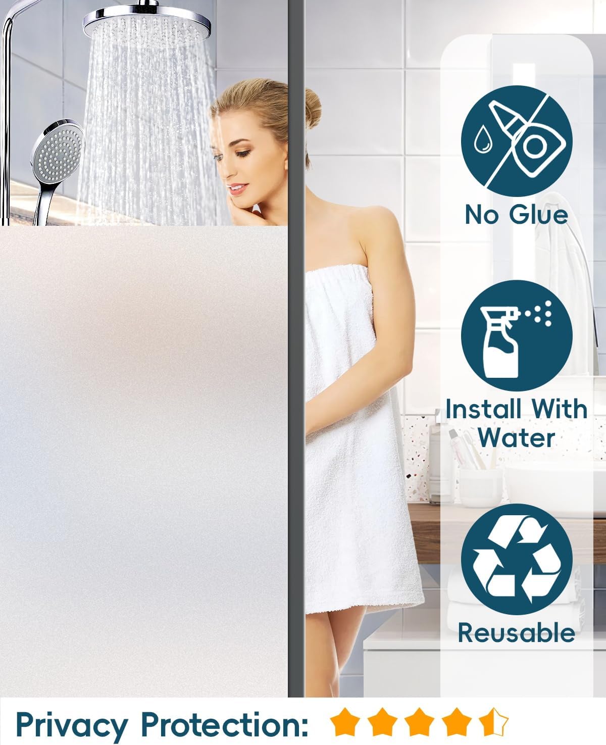 Frosted Glass Window Privacy Film Decorative with Tools, 2 Way Frosting Privacy Film for Glass Windows, Static Cling Tint for Home Anti-UV, Covering Clings 23.6" by 157.4"