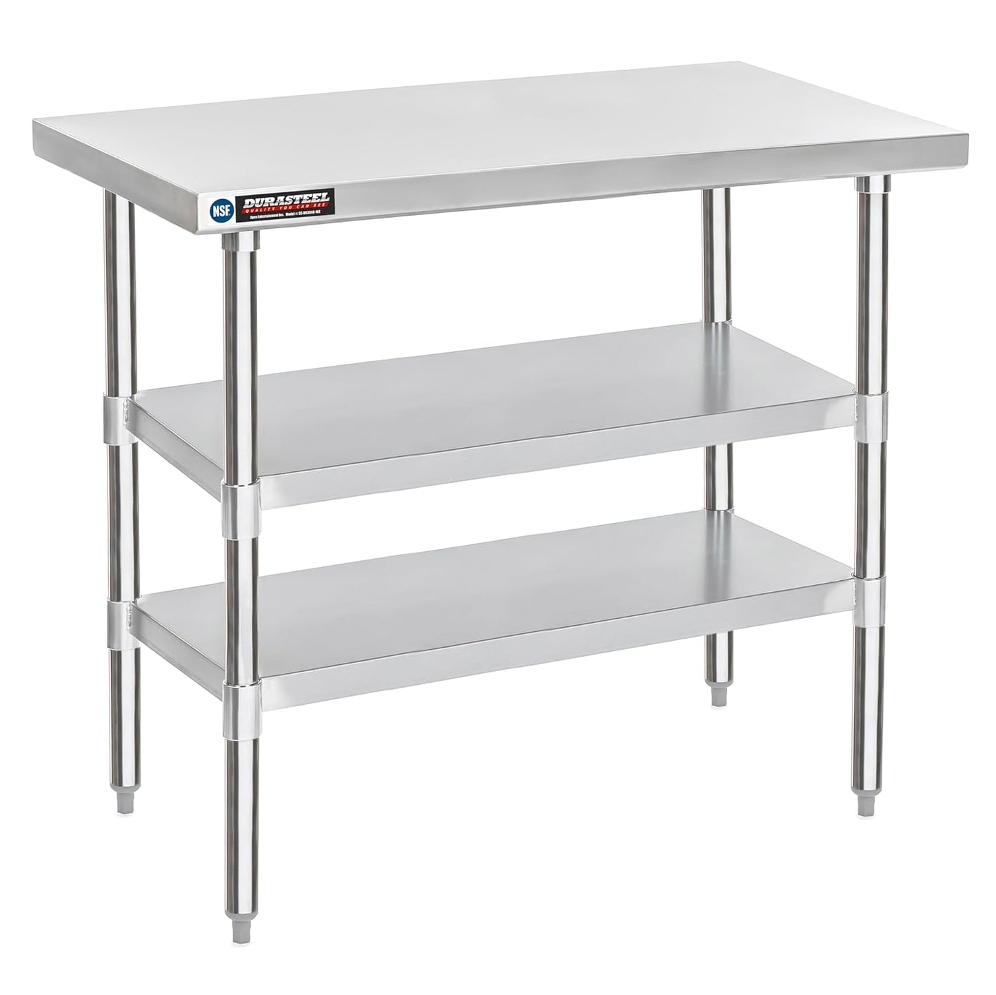 DuraSteel Food Prep Stainless Steel Table - 30 x 48 Inch Commercial Metal Workbench with Adjustable Under Shelf - NSF Certified - for Restaurant, Warehouse, Home, Kitchen, Garage