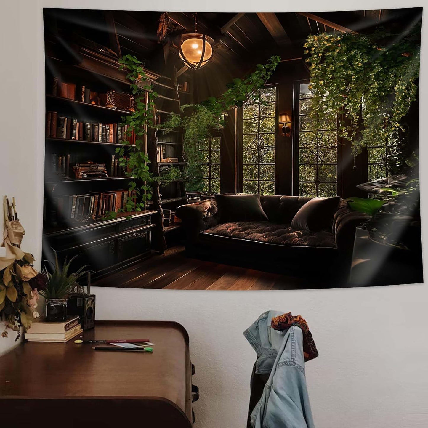 dueeia Medieval Bookshelf Tapestry Wall Hanging Book Library Backdrop Bookcase Dark Academia Vintage Wall Decor for Bedroom Aesthetic Living Room Office (37.4"x28.7")