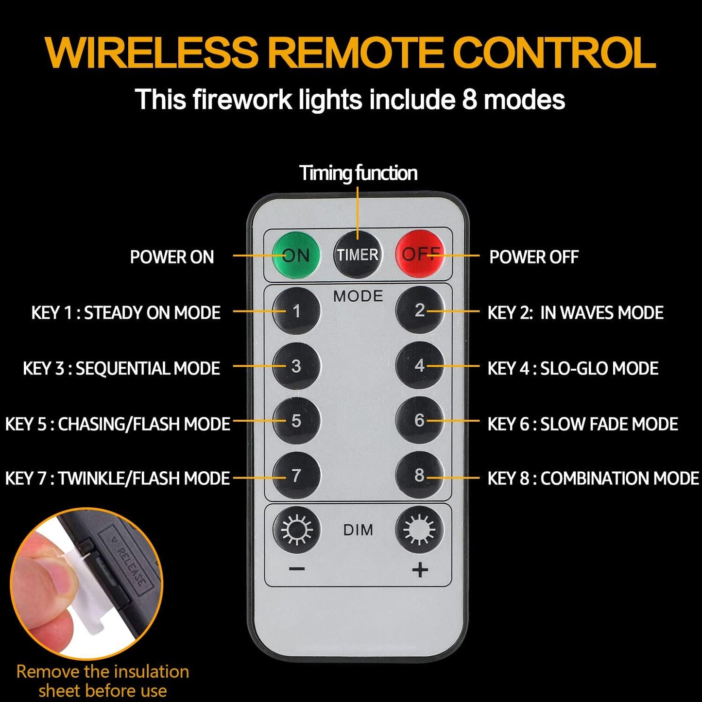 8 Pack Firework Lights 180 Led Copper Wire with 8 Models Power Supply Remote Control Waterproof Outdoor Hanging for Decor Garden Party Christmas