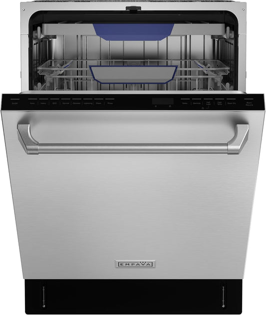 Empava 24 Inch Built-in Dishwasher, Stainless Steel Tub, 15 Place Settings 8 Wash Cycles, 3 Racks, Dual-Dry System, Top Control, 45 dB Ultra Quiet, Energy Star & UL Certified