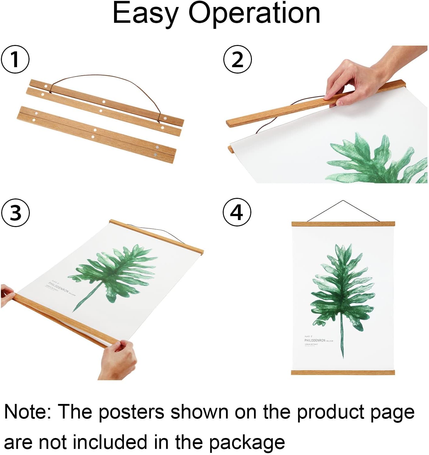 FALAMON Magnetic Poster Hanger Frame, 13x19 13x18 13x17 Teak Wood Magnet Poster Frame for Posters, Prints, Photos, Pictures, Maps, Scrolls, and Canvas Artwork